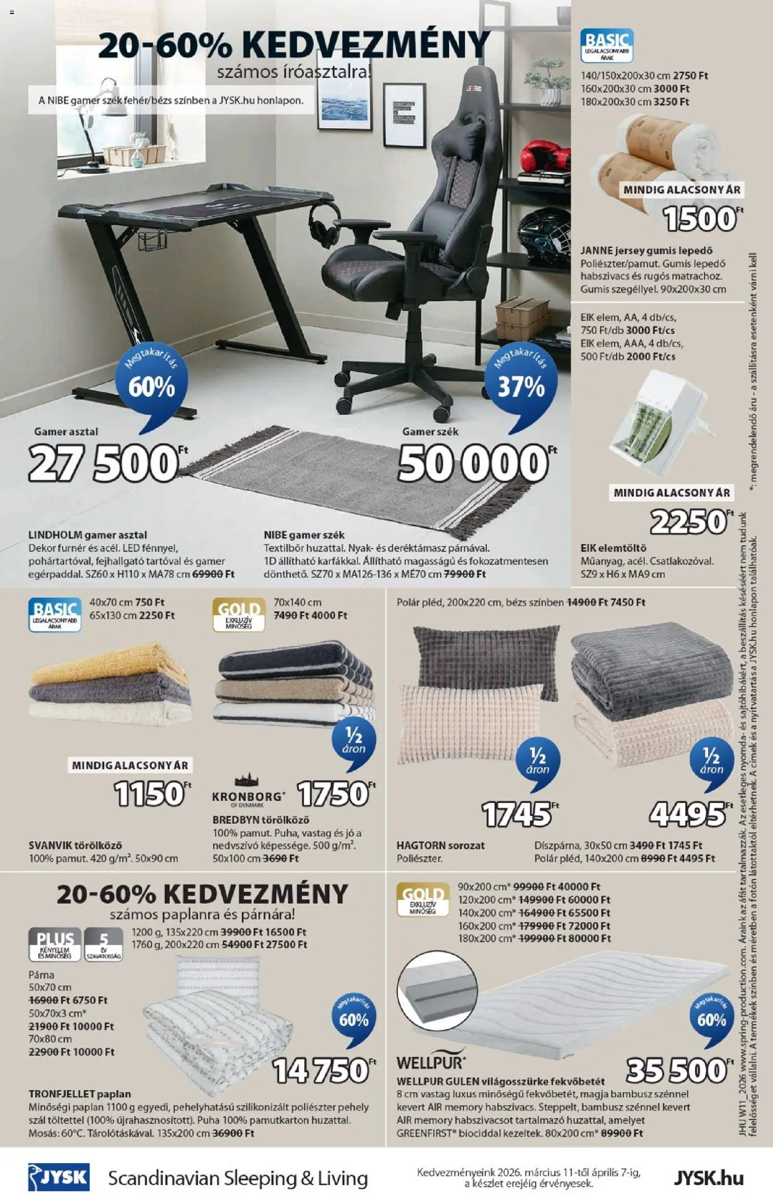 JYSK akciós ujság - amely érvényes a következő dátumtól: 11.03.2026 | Oldal: 16 | Termékek: Paplan, Párna, Lepedő, Pehely