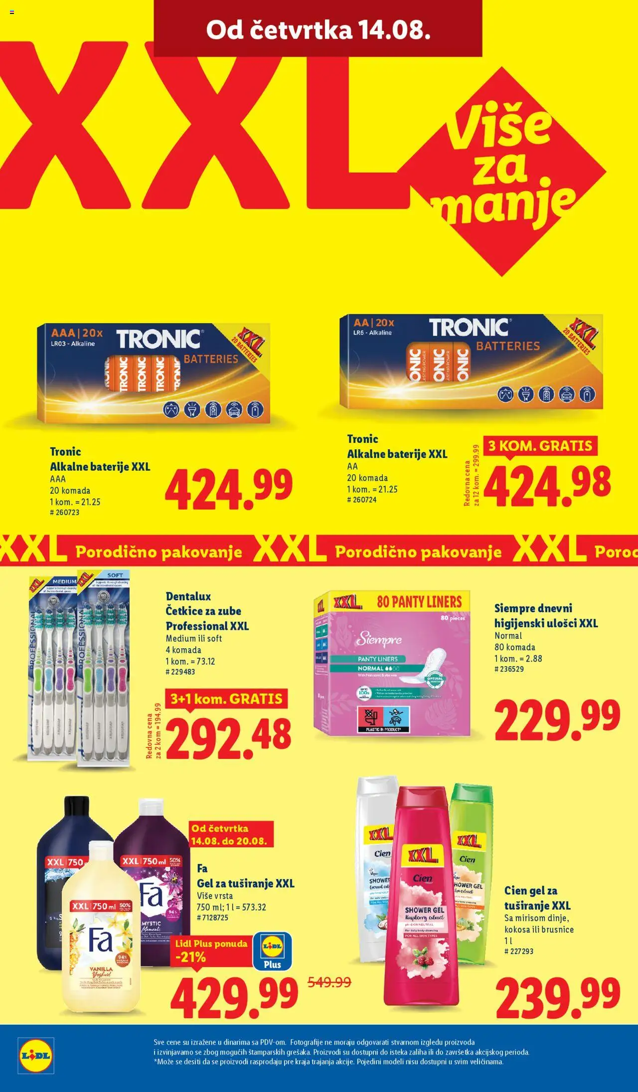Lidl katalog - važi od 14.08.2025 | Strana: 32 | Proizvode: Higijenski ulošci, Cien, Pakovanje, Gel za tuširanje