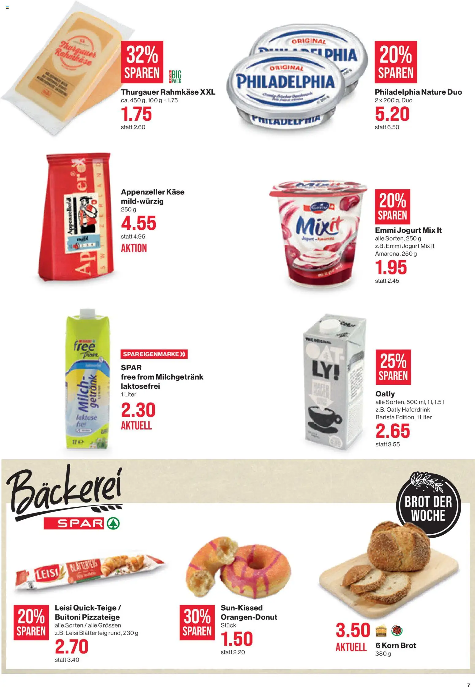 SPAR Aktionen – gültig ab 30.10.2025 | Seite: 7 | Produkte: Bäckerei, Milch, Käse, Brot