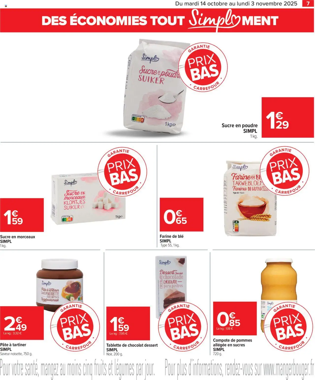 {H1} | Page: 7 | Produits: Farine, Sucre en poudre, Chocolat dessert, Pommes
