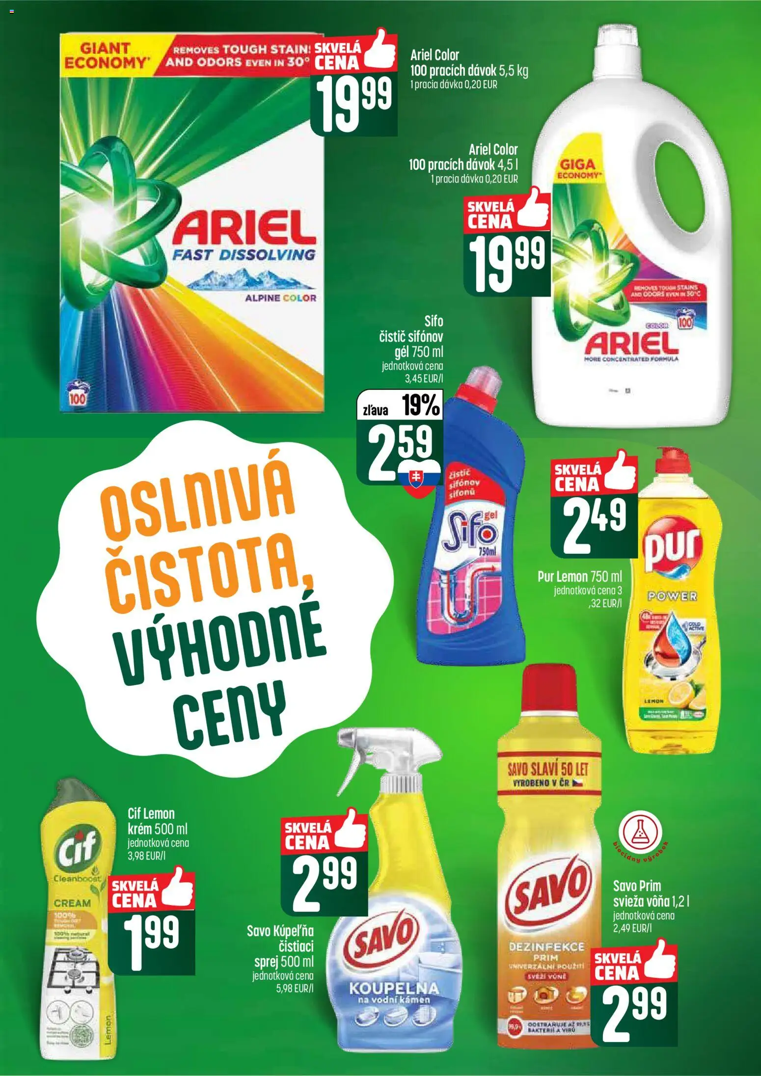 Nové COOP Jednota akcie – leták je platný od 16.04.2026 | Strana: 50 | Produkty: Savo, Krém, Ariel, Cif