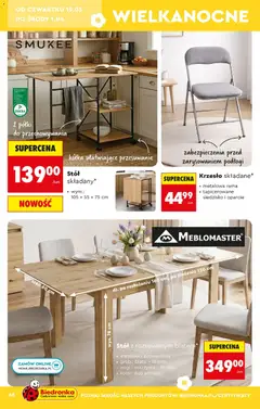 Pogląd oferty "Krzesło składane*, metalowa rama, tapicerowane siedzisko i oparcie" - ważna od 14.03.2026 | Strona: 48 | Produkty: Stół, Krzesło