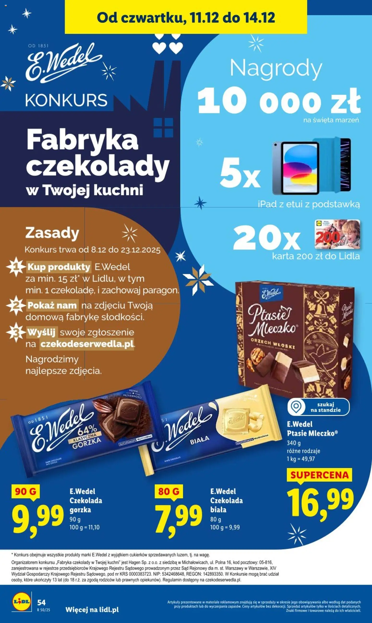 Lidl Gazetka od 11.12.2025 | Strona: 54 | Produkty: Karta, Czekolady, Czekolada gorzka, Czekolada