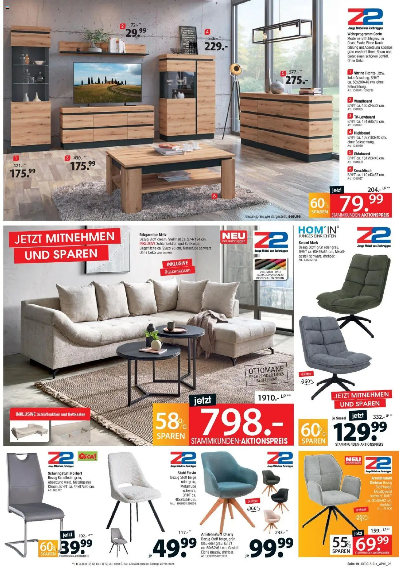 Zurbrüggen Best Deals – gültig ab 20.09.2025 | Seite: 19 | Produkte: Sideboard, Wandboard, Sessel, Couchtisch