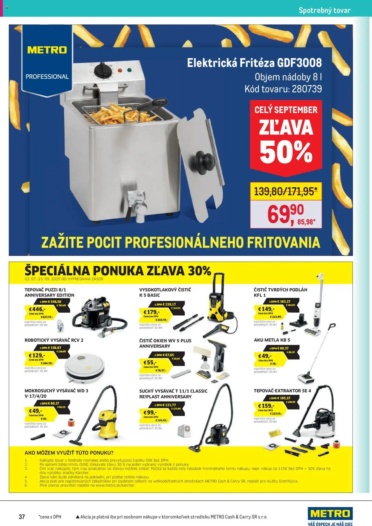 Nové Metro akcie – leták je platný od 10.09.2025 | Strana: 37 | Produkty: Robotický vysávač, Fritéza, Tepovač, Čistič okien