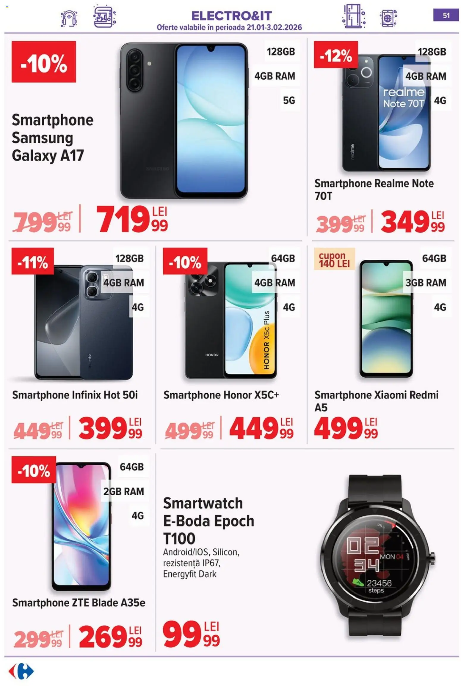 Noul catalog Carrefour – valabil de la 21.01.2026 | Pagină: 51 | Produse: Smartphone, Smartwatch