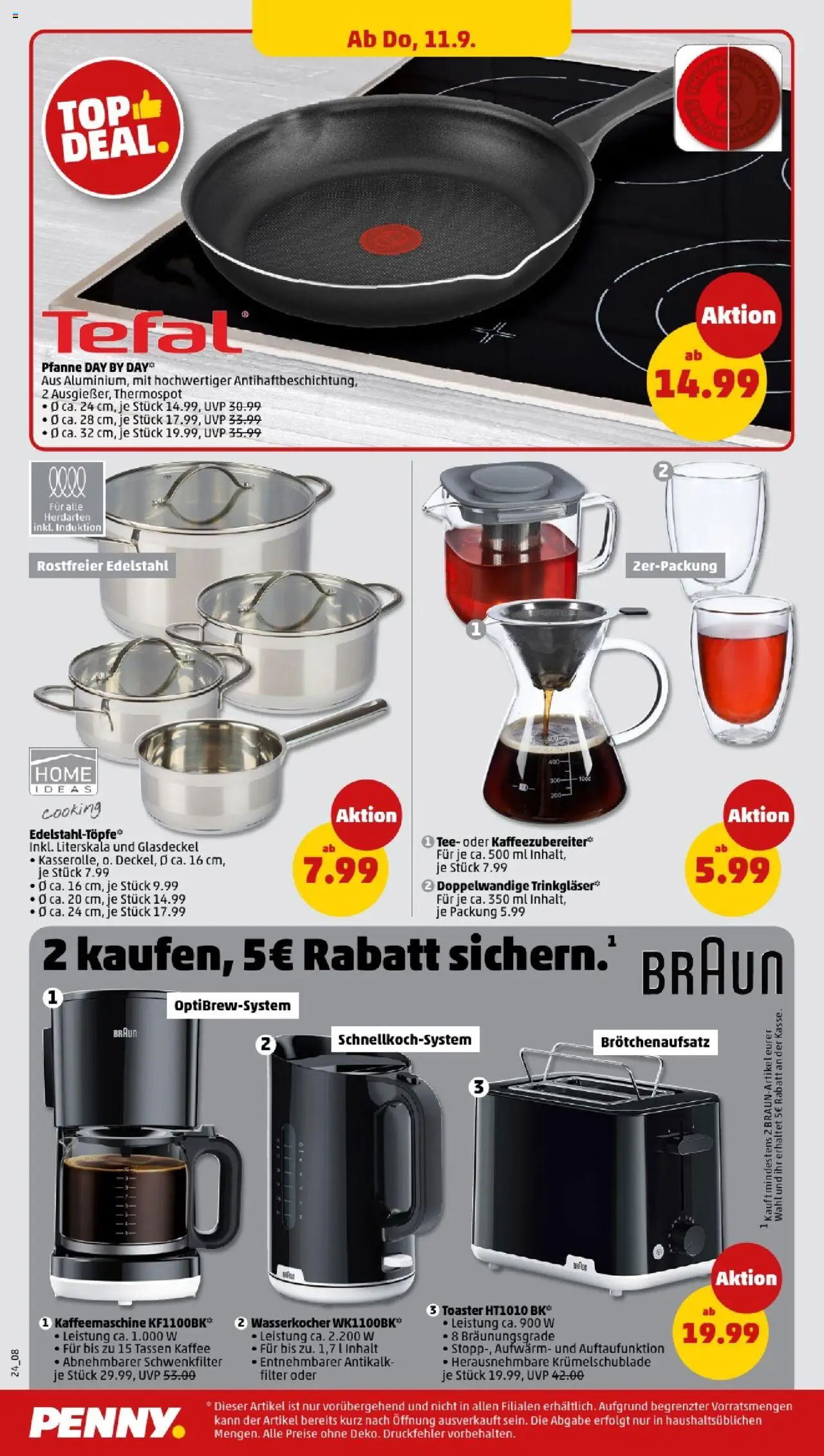 Penny Niedersachsen – gültig ab 08.09.2025 | Seite: 24 | Produkte: Wasserkocher, Toaster, Kaffee, Tee