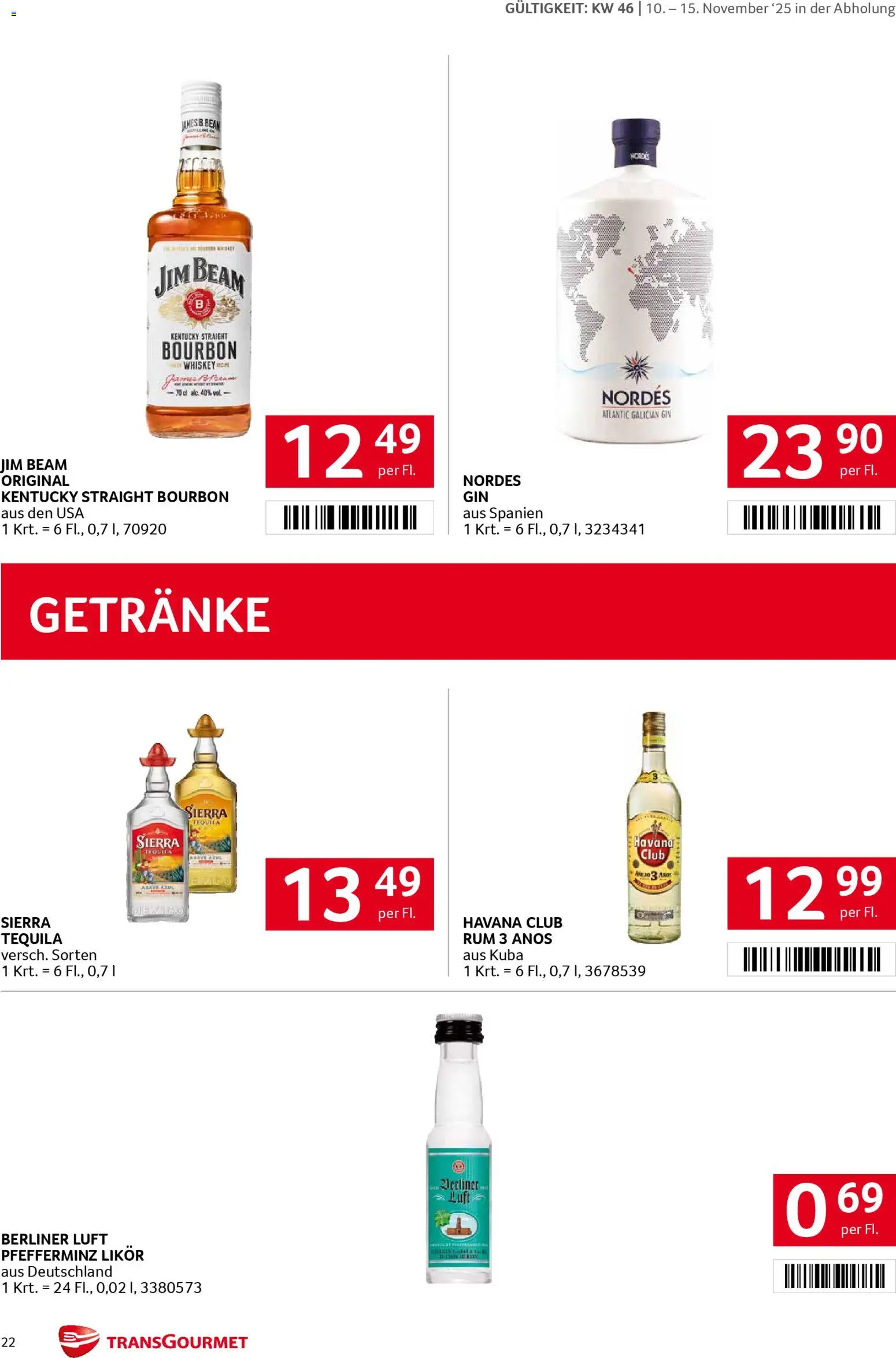 Transgourmet Flugblatt gültig ab 10.11.2025 | Seite: 21 | Produkte: Gin, Whiskey, Bourbon
