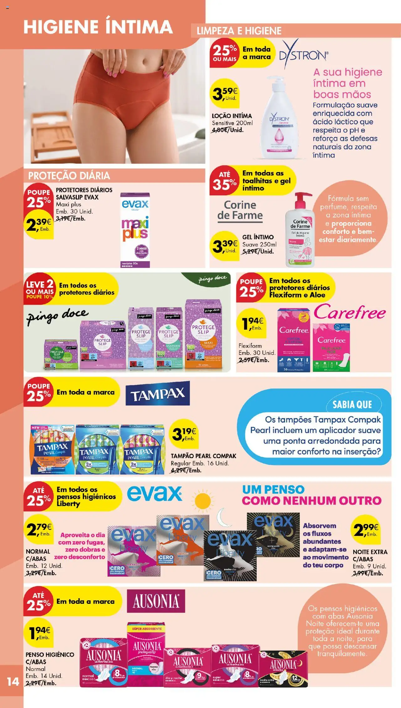 Pingo Doce - Cuidados Pessoais e para o Lar │ válido de 23.09.2025 | Página: 14 | Produtos: Pensos higiénicos