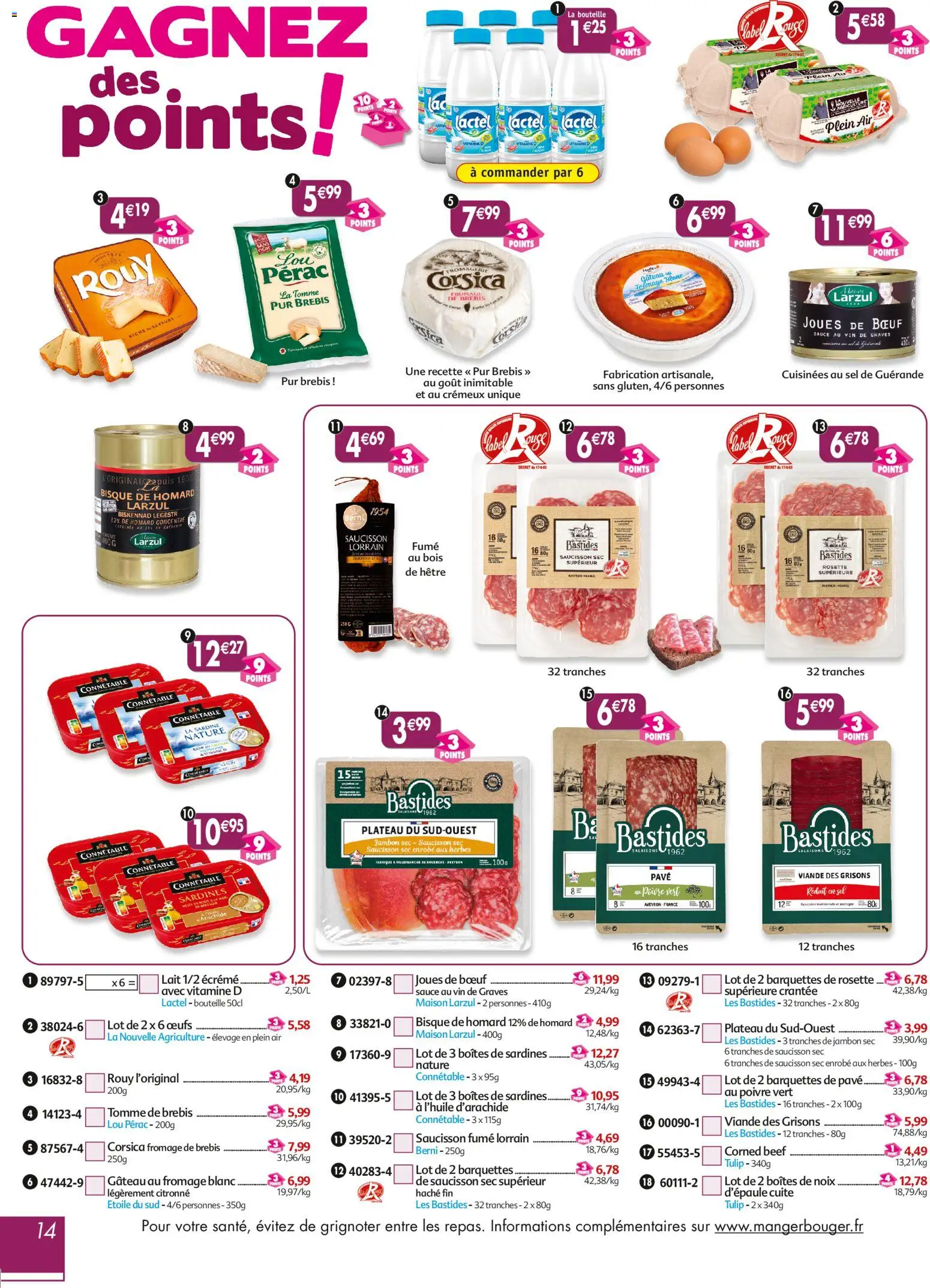 {H1} | Page: 14 | Produits: Saucisson, Sardine, Vin, Noix