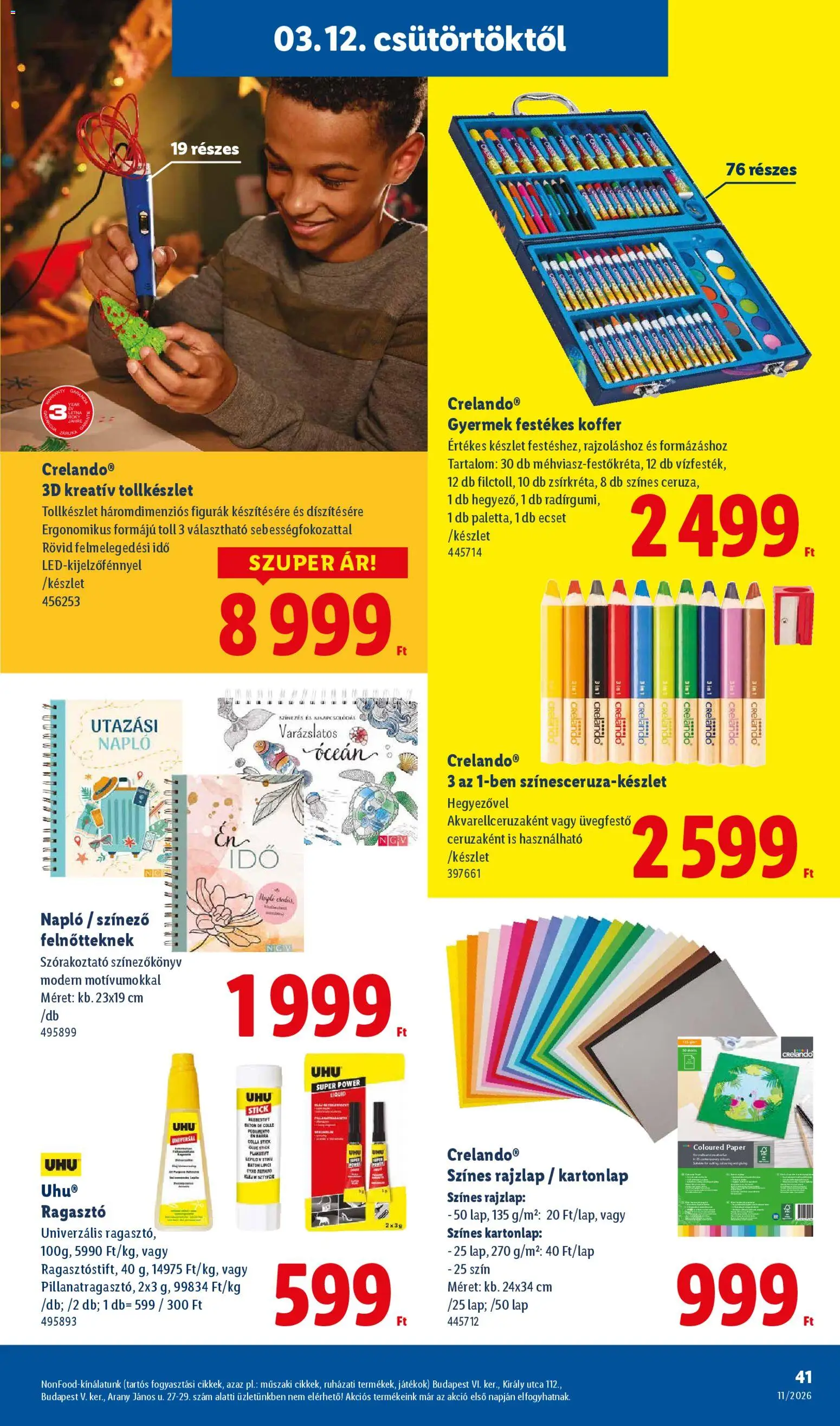 Lidl akciós ujság - amely érvényes a következő dátumtól: 12.03.2026 | Oldal: 41 | Termékek: Ragasztó, Játékok, Ecset