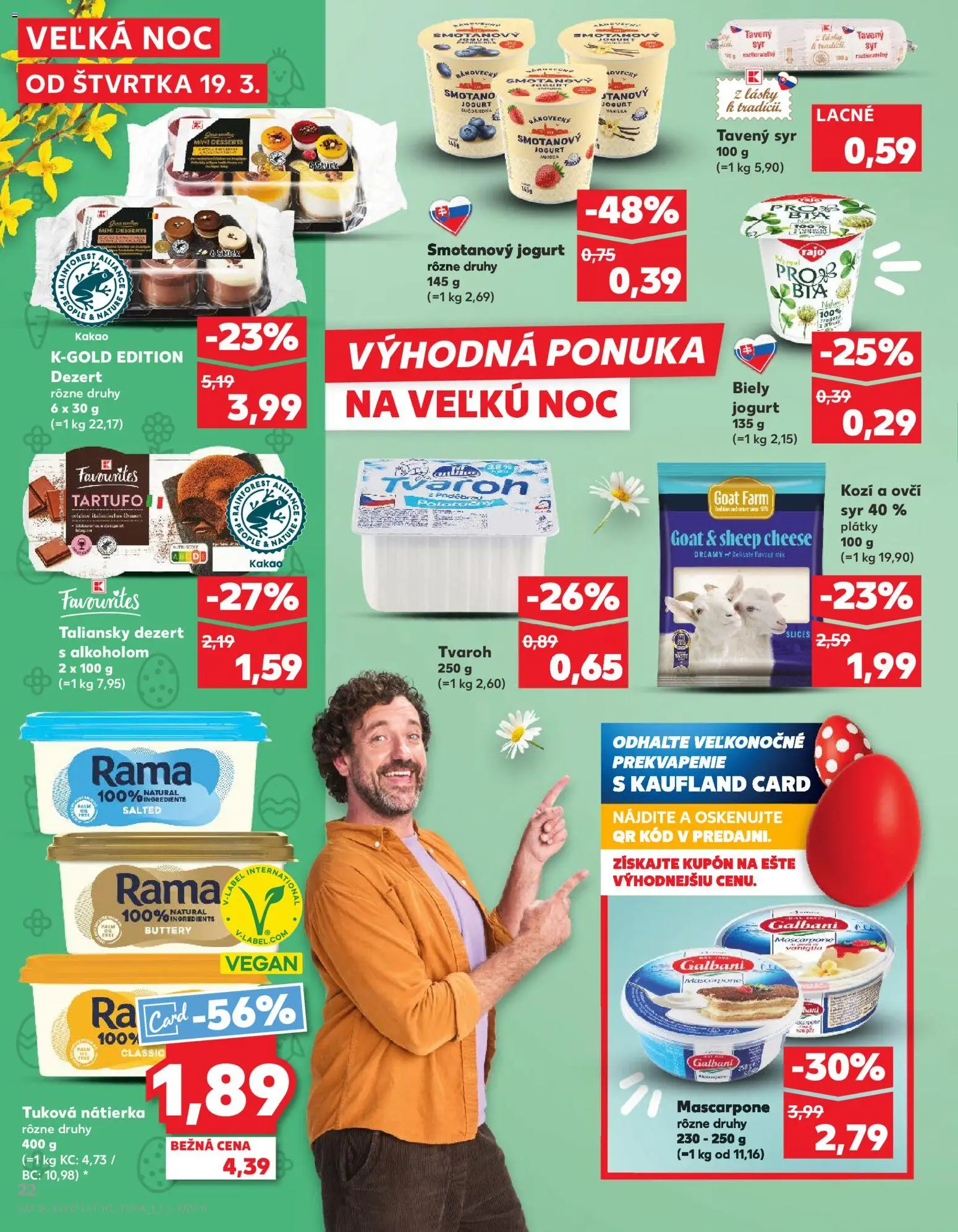 Nové Kaufland akcie – leták je platný od 19.03.2026 | Strana: 22 | Produkty: Syr, Jogurt, Tvaroh, Kakao