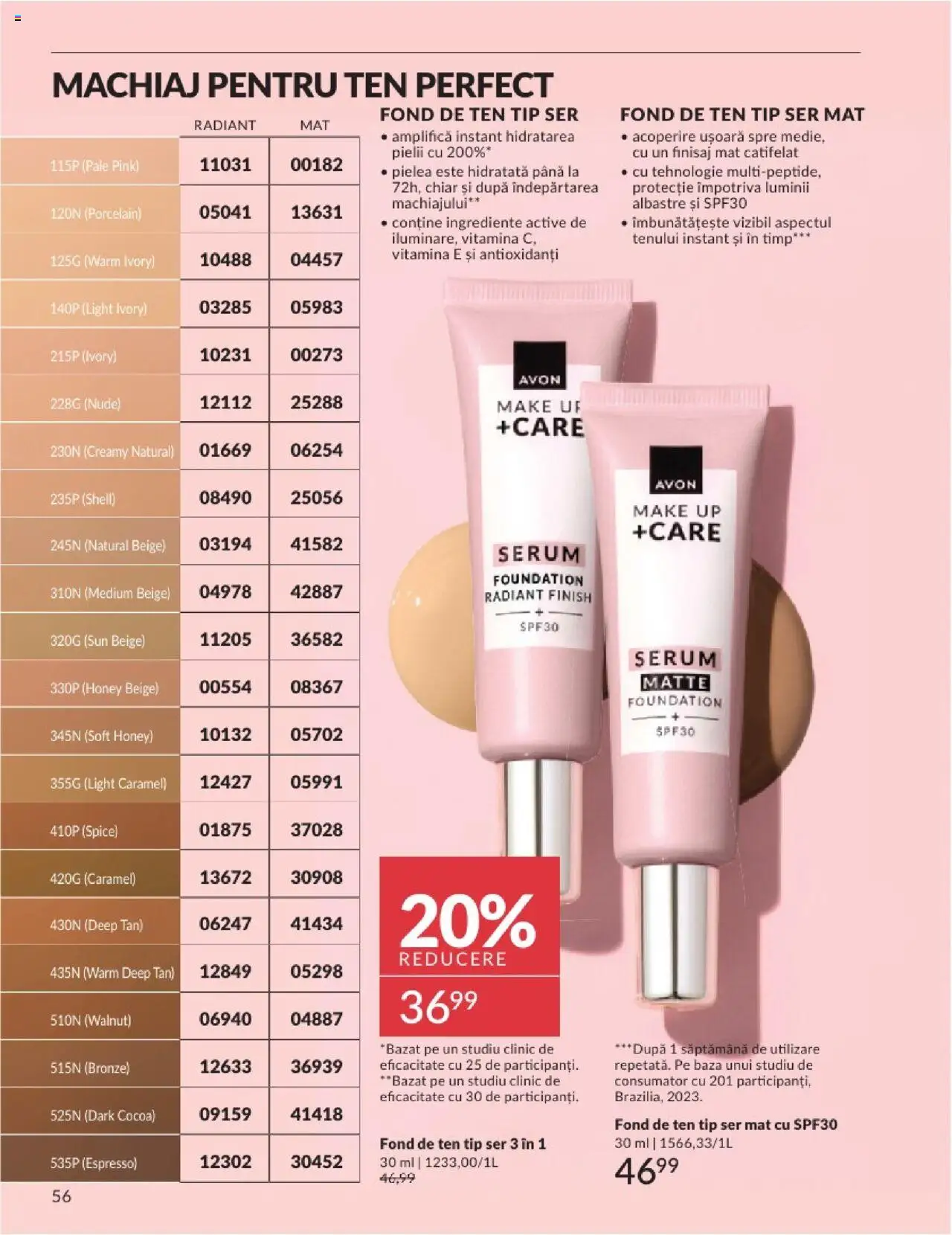 Catalog Avon - 08 2025 – valabil de la 01.08.2025 | Pagină: 56 | Produse: Fond de ten, Serum, Machiaj
