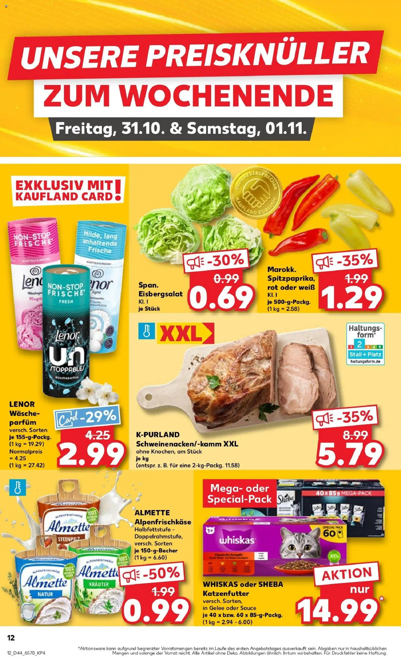 Kaufland prospekt Michelstadt	 – gültig ab 30.10.2025 | Seite: 12 | Produkte: Lenor, Parfüm, Eisbergsalat, Whiskas