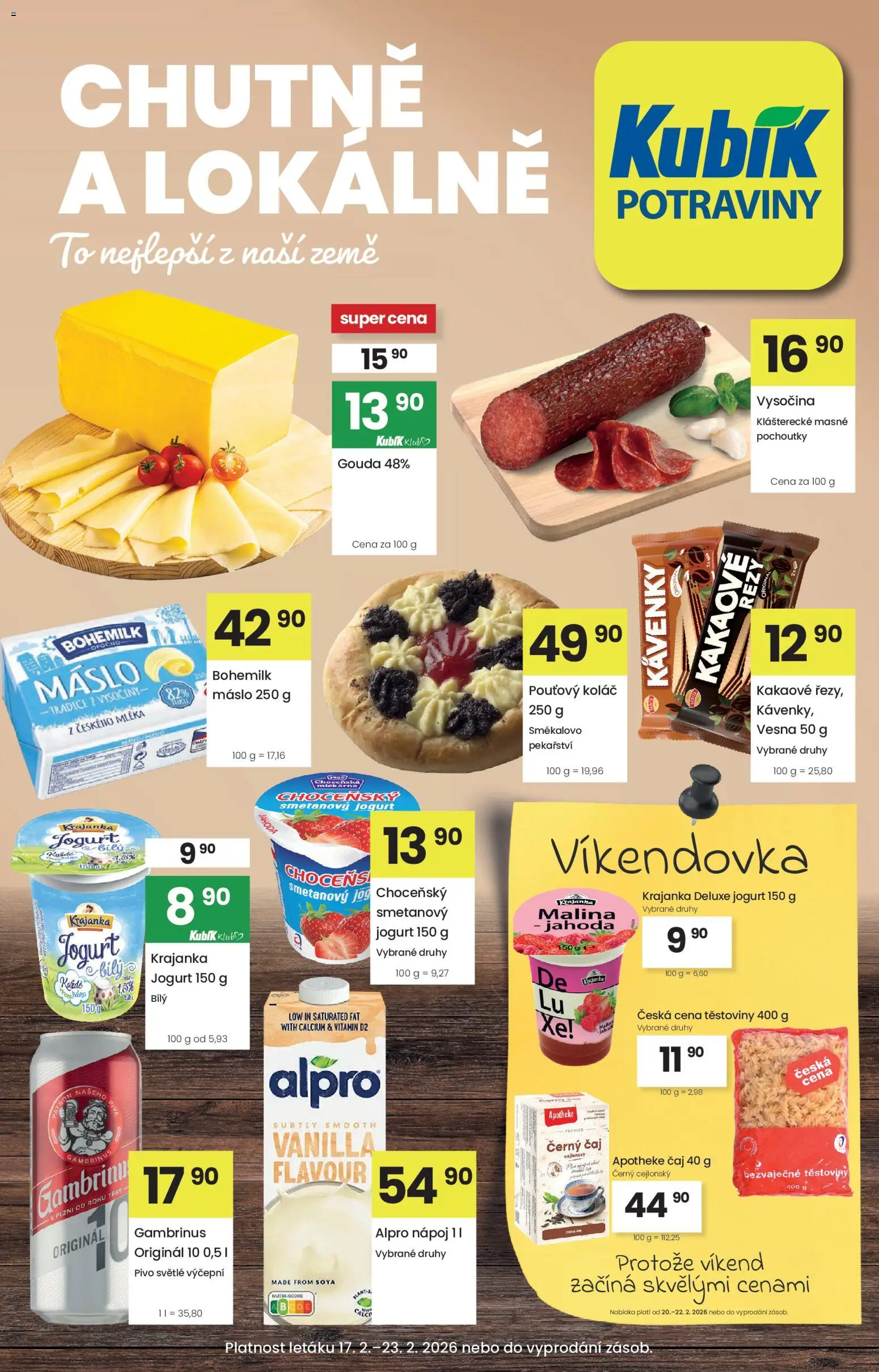 Kubík leták od 17.02.2026 | Strana: 1 | Produkty: Gouda, Smetanový jogurt, Deluxe, Vysočina