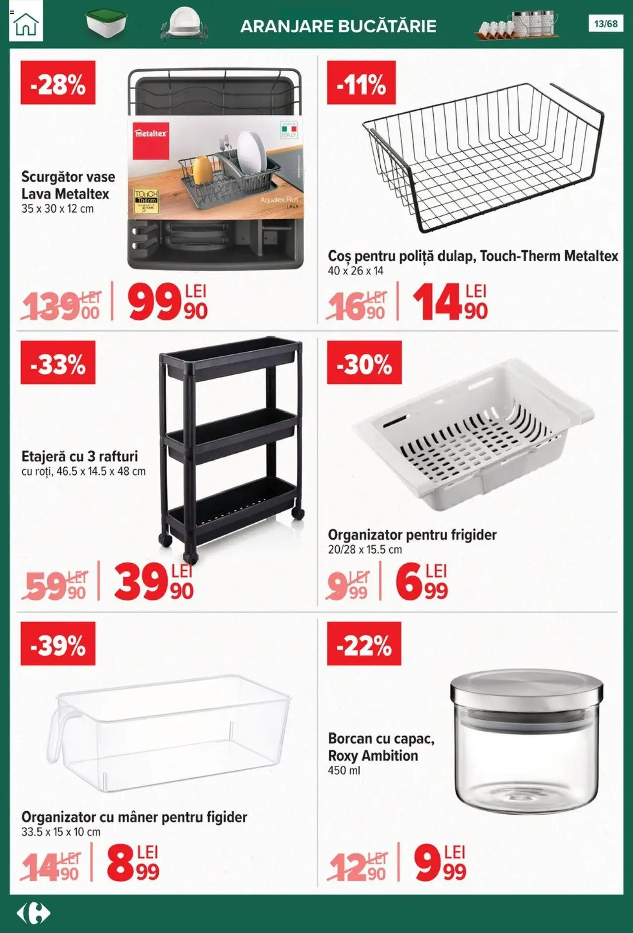 Noul catalog Carrefour – valabil de la 24.09.2025 | Pagină: 13 | Produse: Frigider, Coș, Bucătărie, Borcan