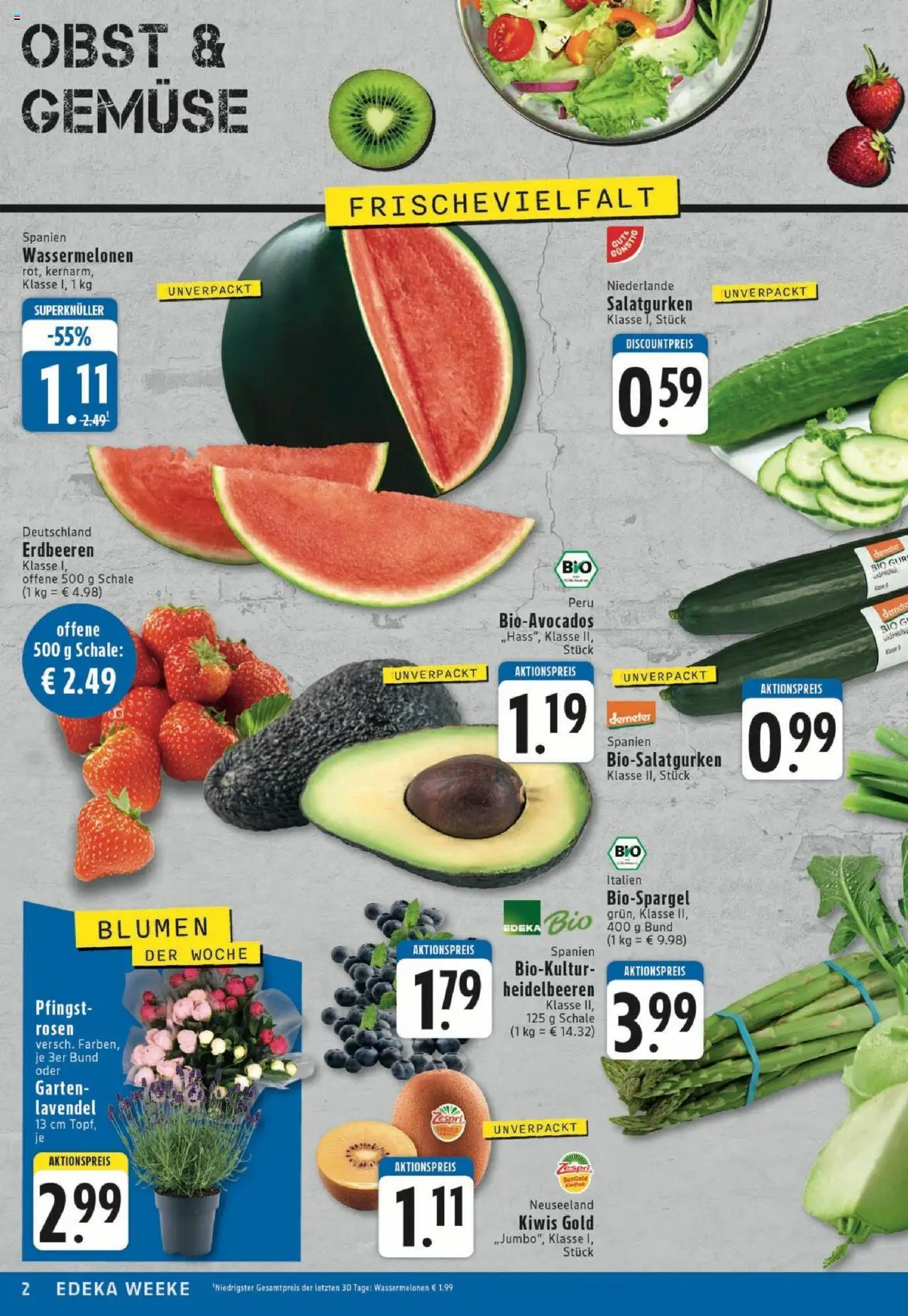 Edeka prospekt Köln	 - gültig ab dem 25.05.2025 | Seite: 2 | Produkte: Heidelbeeren, Gemüse, Obst, Kiwi