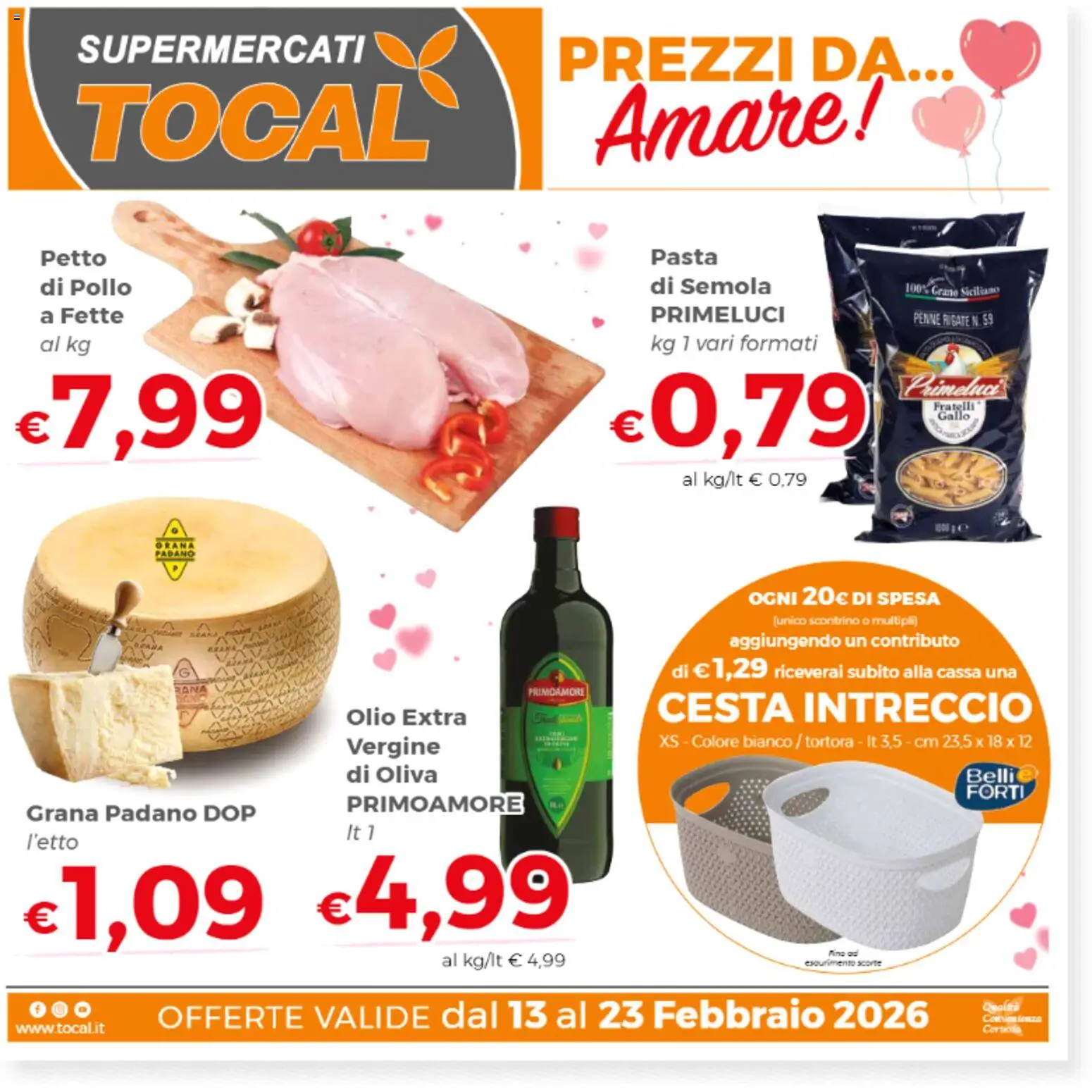 Volantino Tocal del 13.02.2026 | Pagina: 1 | Prodotti: Olio, Pasta, Grana Padano, Penne