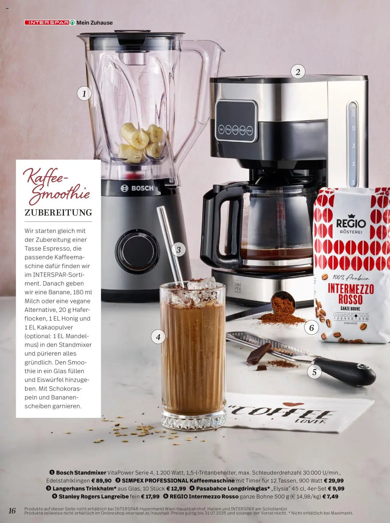 Interspar Mein Zuhause Magazin Frühling 2025 gültig ab 28.04.2025 | Seite: 16 | Produkte: Kaffeemaschine, Milch, Kaffee, Bananen