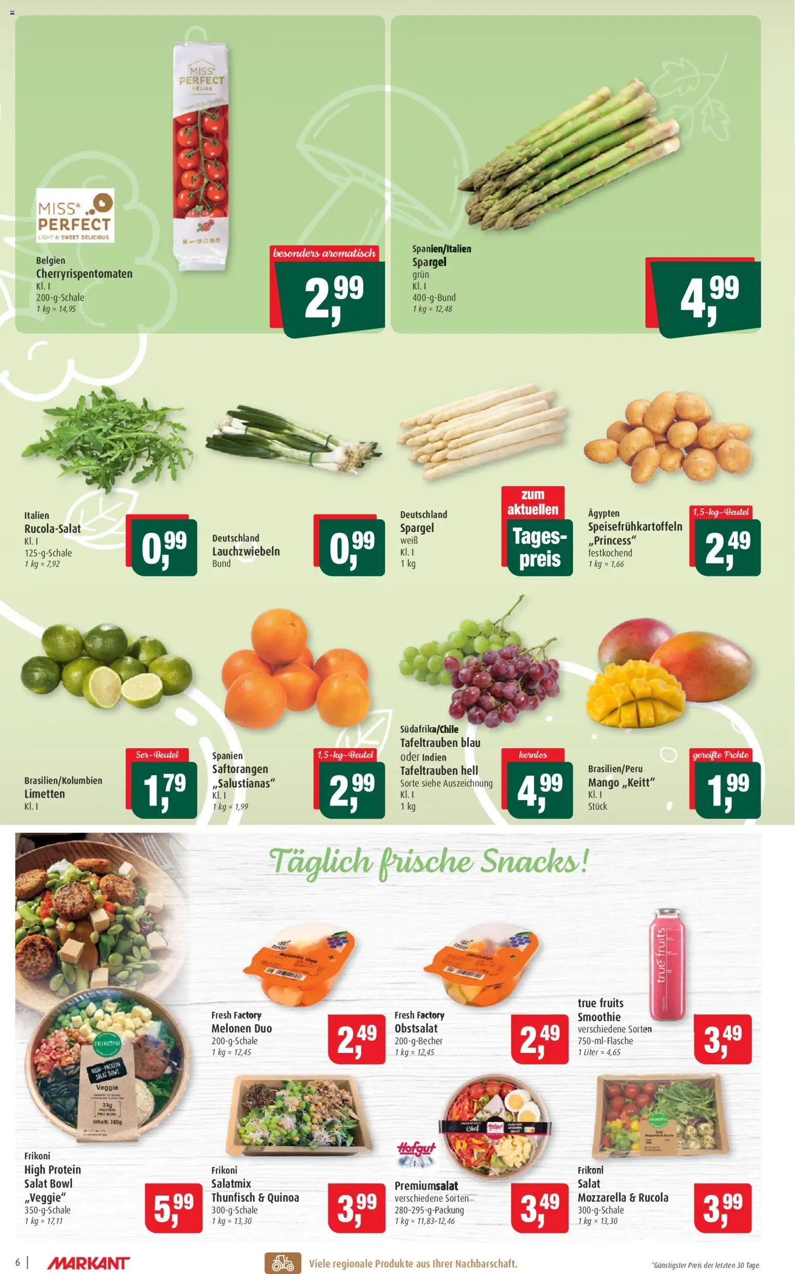 Markant Prospekt 	 – gültig ab 30.03.2026 | Seite: 6 | Produkte: Limetten, Thunfisch, Mango, Salat
