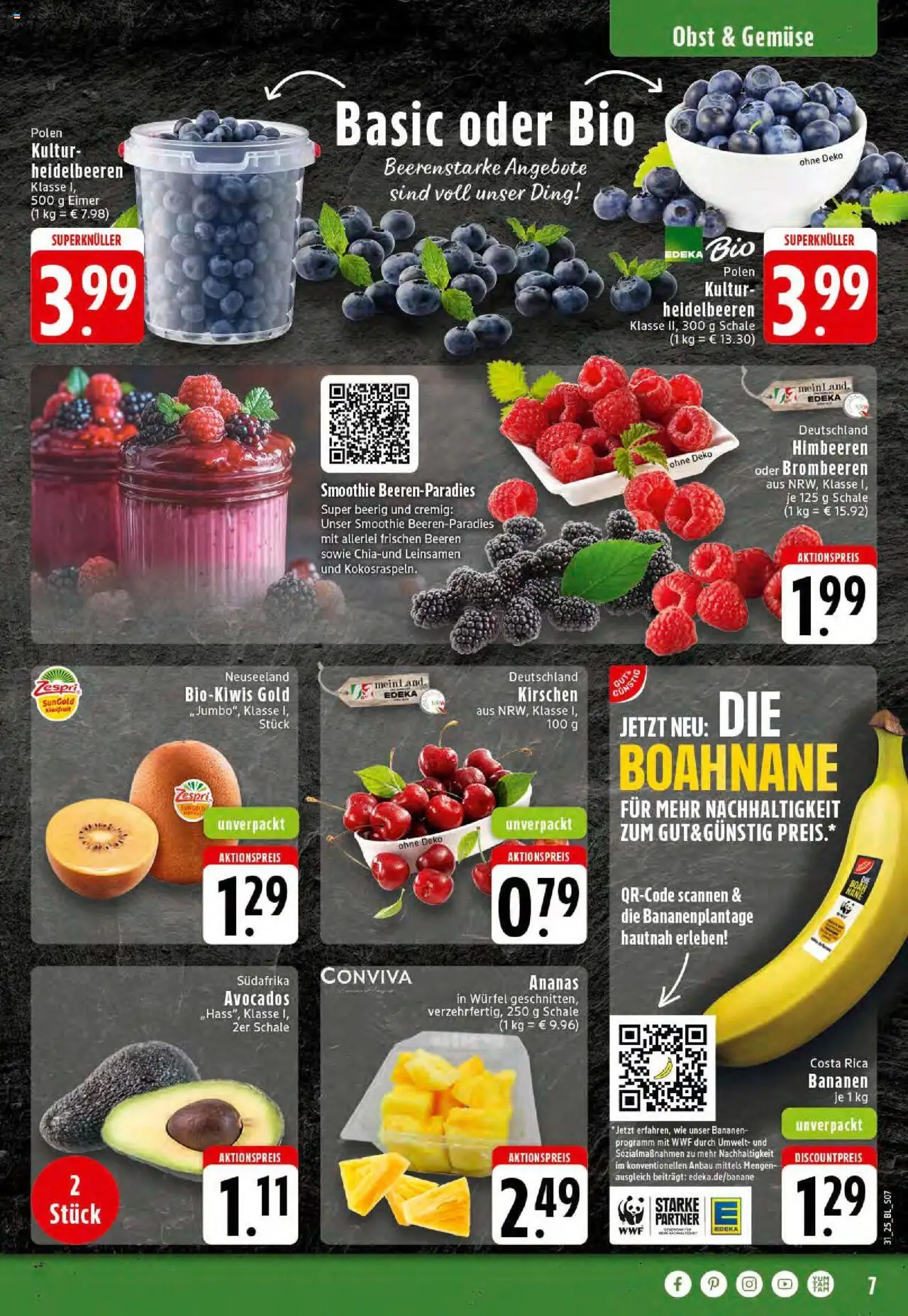 Edeka prospekt Rheine	 - gültig ab dem 27.07.2025 | Seite: 7 | Produkte: Himbeeren, Bananen, Ananas, Avocado