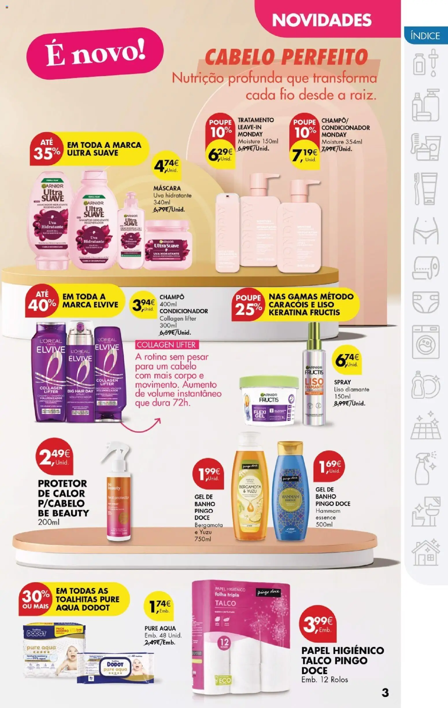 Pingo Doce - Cuidados Pessoais e para o Lar │ válido de 24.02.2026 | Página: 3 | Produtos: Papel higiénico, Shampoo, Gel de banho, Banho