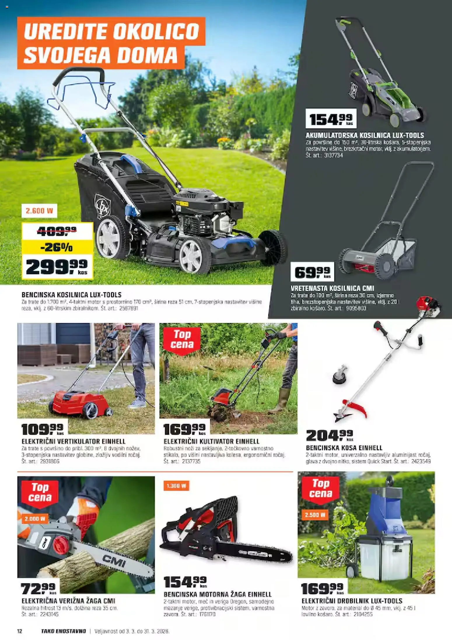 Novi OBI katalog ponudbe – veljaven od 03.03.2026 | Stran: 12 | Izdelki: Kosilnica, Verižna žaga, Bencinska kosa