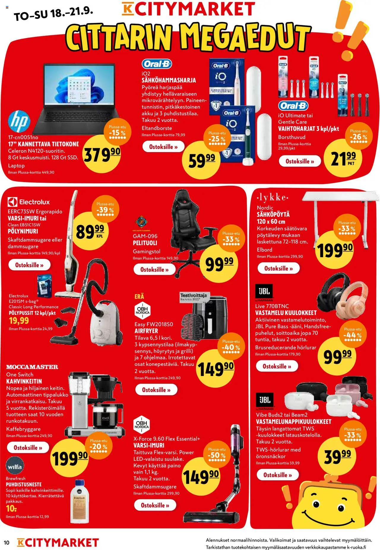 K-Citymarket tarjoukset – voimassa 18.09.2025 alkaen | Sivu: 10 | Tuotteet: Sähköhammasharja, Akku, Handsfree, Tietokone