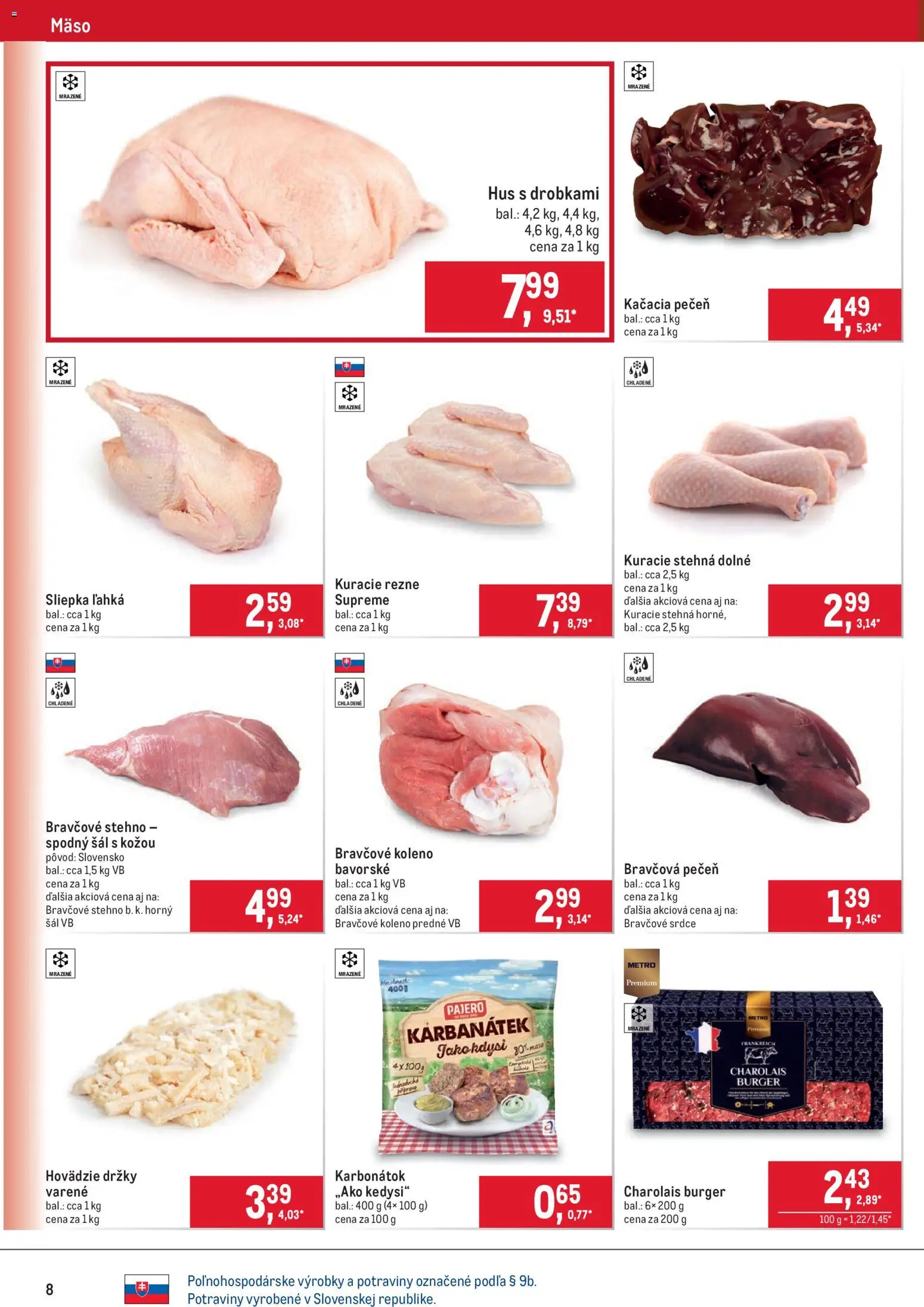 Nové Metro akcie – leták je platný od 22.10.2025 | Strana: 8 | Produkty: Bravčové koleno, Kuracie rezne, Kuracie stehná, Šál