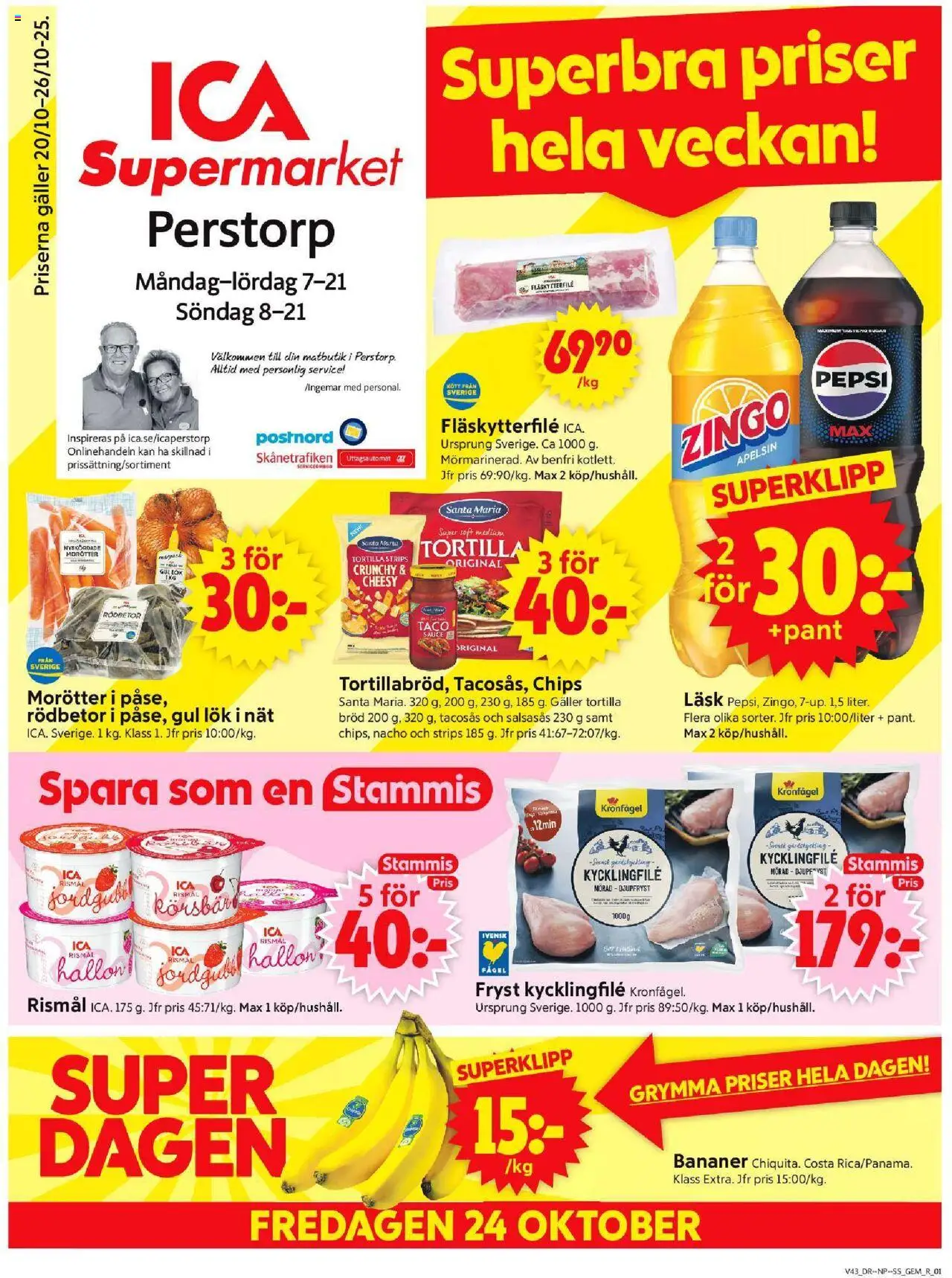 ICA Supermarket reklamblad aktuell från 20.10.2025 | Sida: 1 | Produkter: Zingo, Tacosås, Gul lök, Körsbär