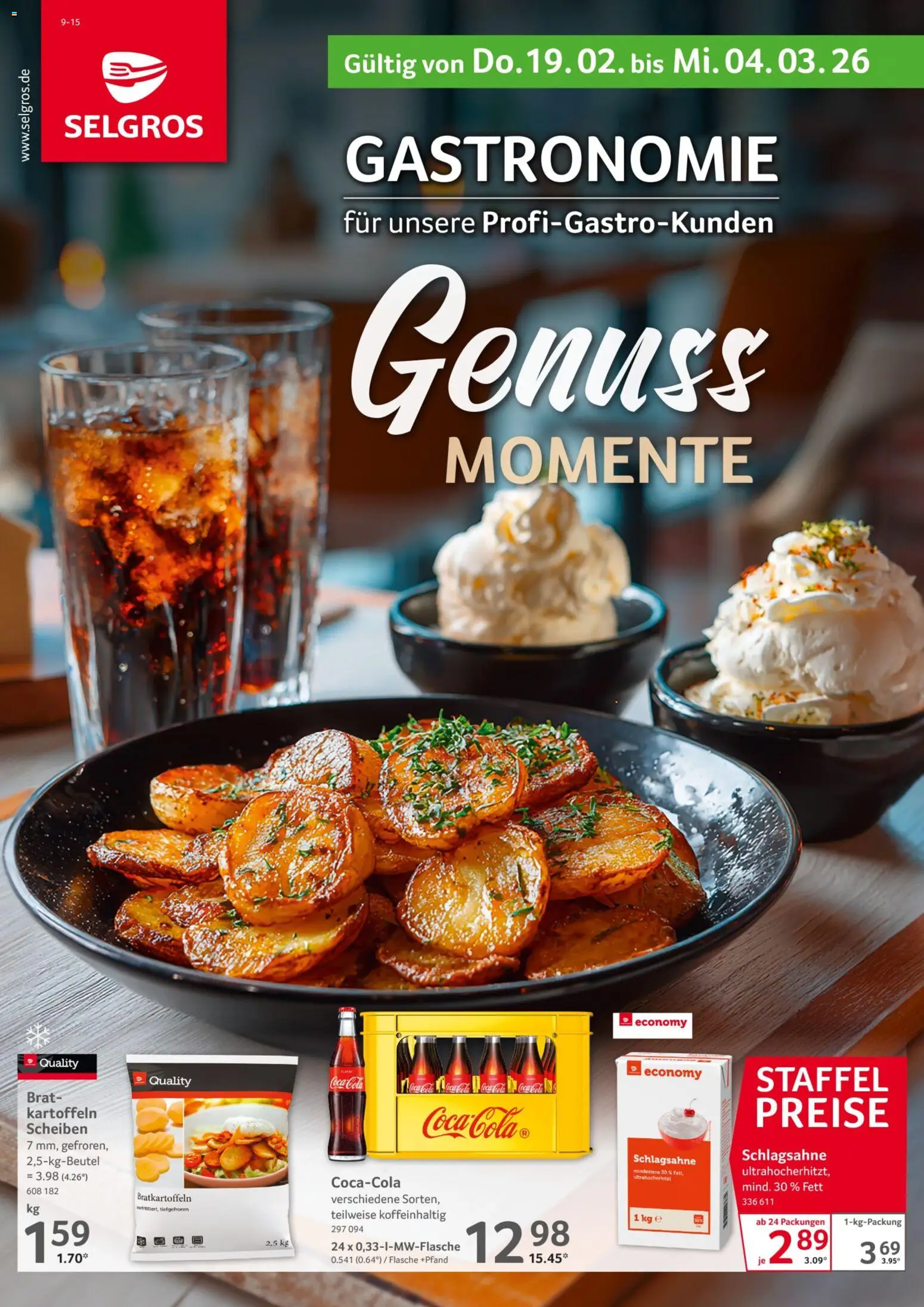 Selgros Gastronomie – gültig ab 19.02.2026 | Seite: 1 | Produkte: Coca cola, Cola, Schlagsahne, Kartoffeln