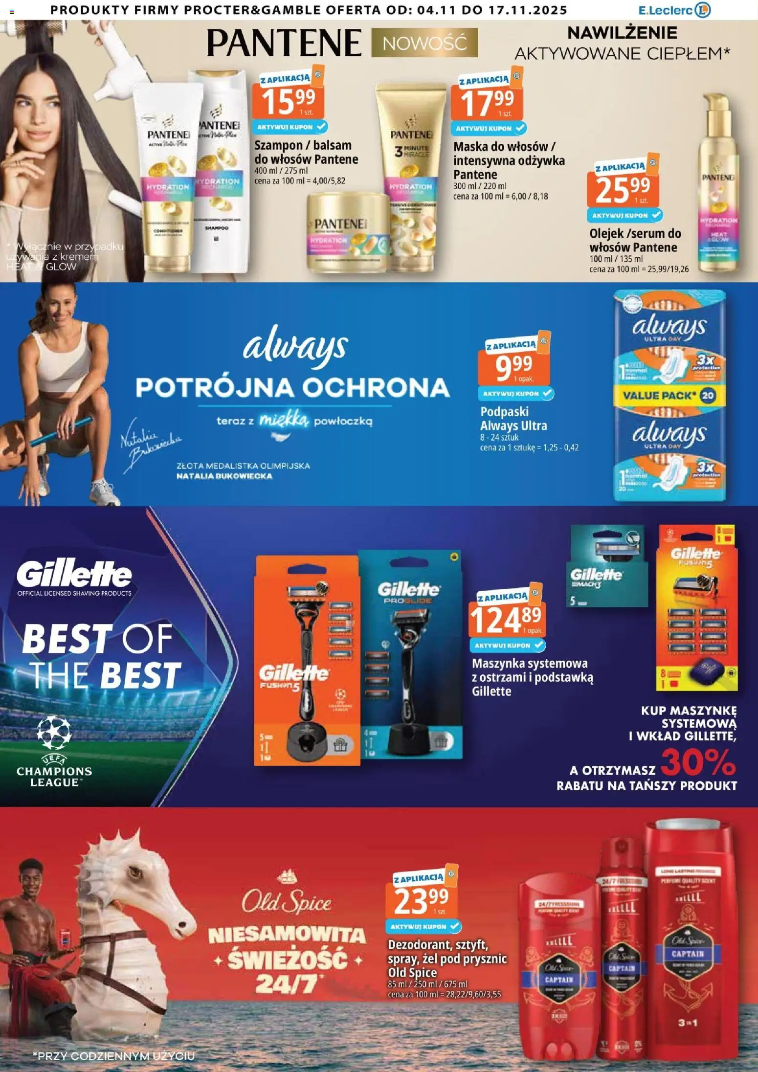 E.Leclerc Gazetka - Procter&Gamble od 04.11.2025 | Strona: 2 | Produkty: Gillette, Podpaski always, Prysznic, Maska