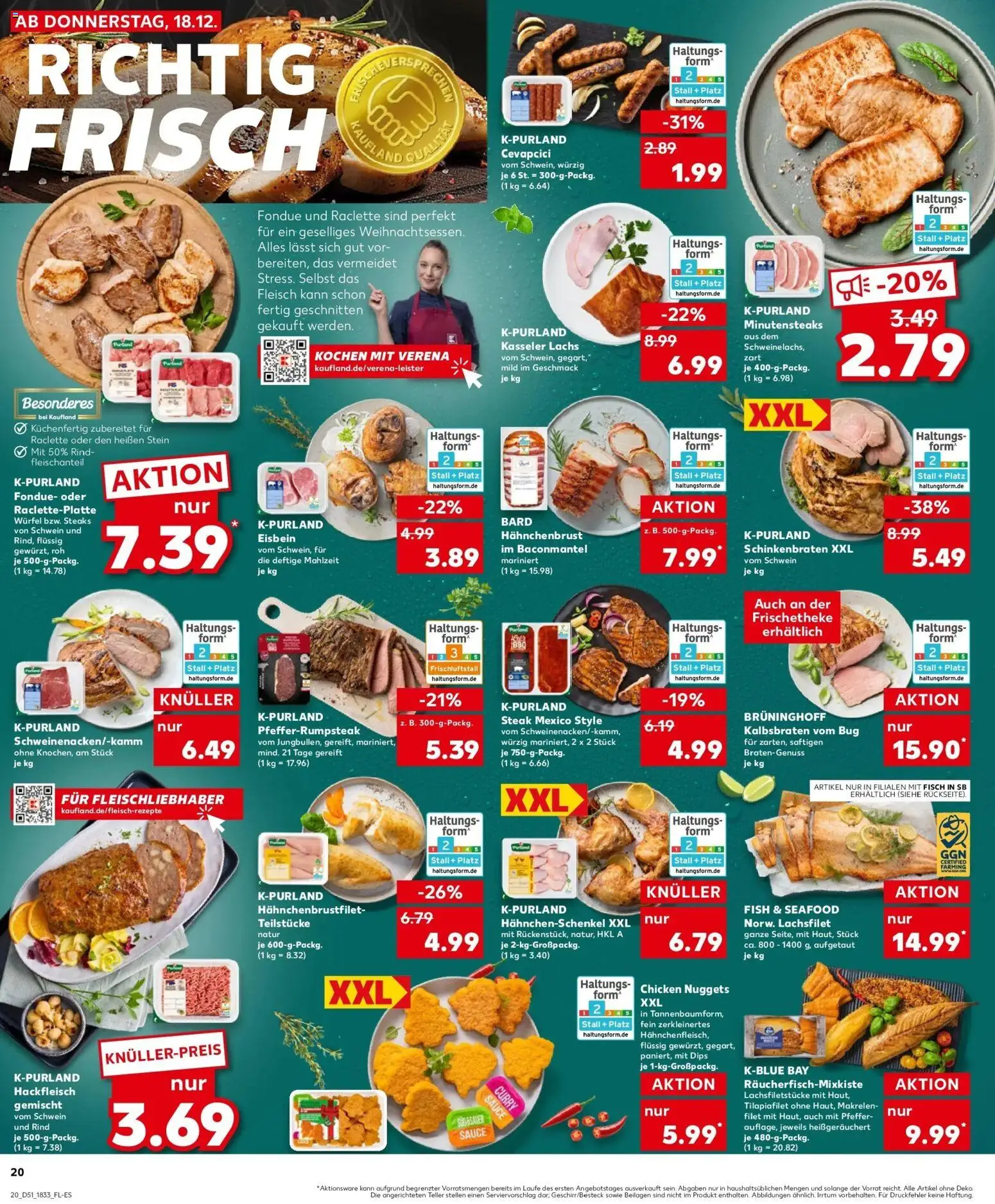 Kaufland prospekt Wuppertal	 – gültig ab 22.12.2025 | Seite: 20 | Produkte: Cevapcici, Fisch, Raclette, Hackfleisch