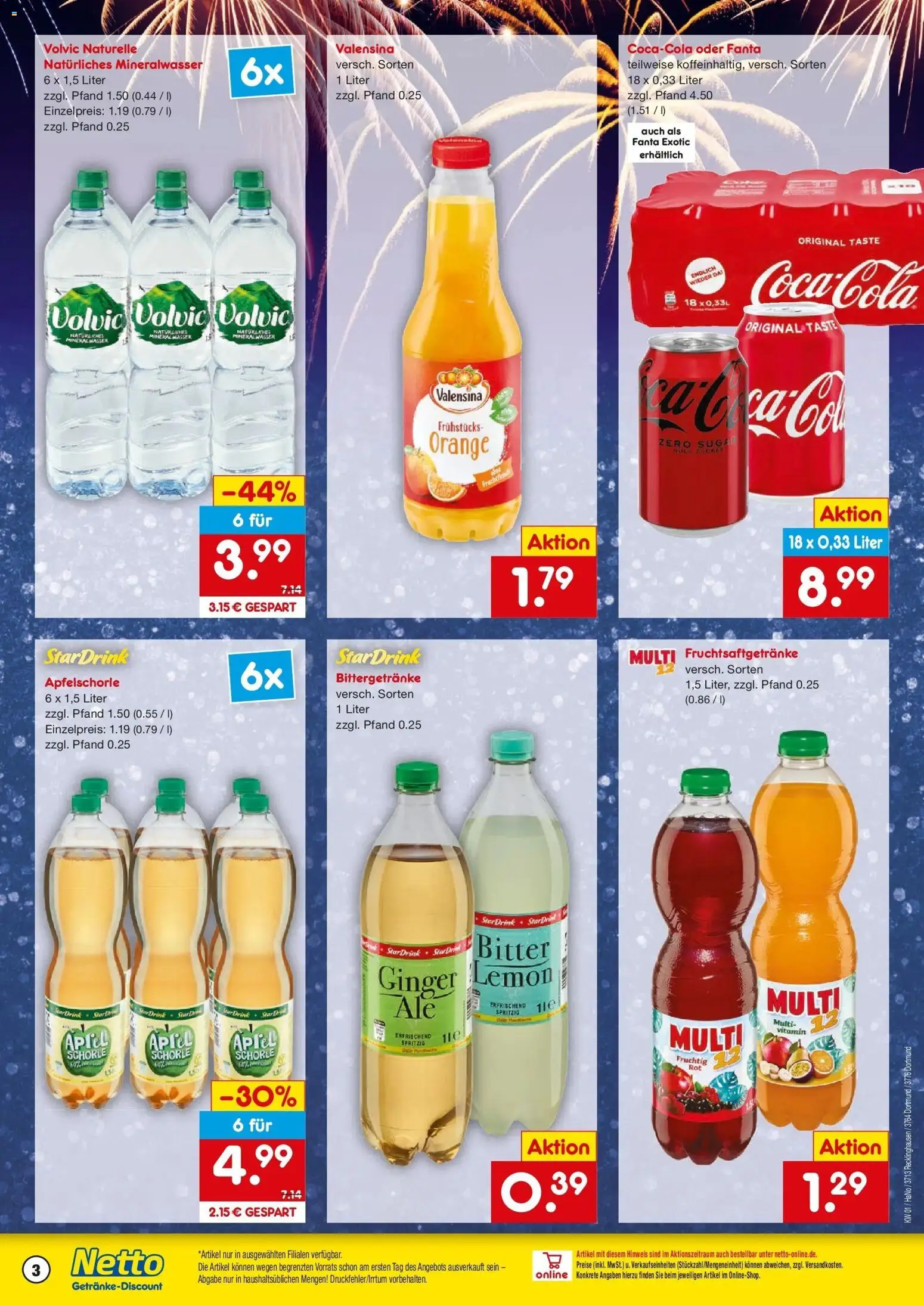 Netto Marken-Discount prospekt Dortmund	 – gültig ab 28.12.2025 | Seite: 3 | Produkte: Fanta, Valensina, Wasser, Volvic