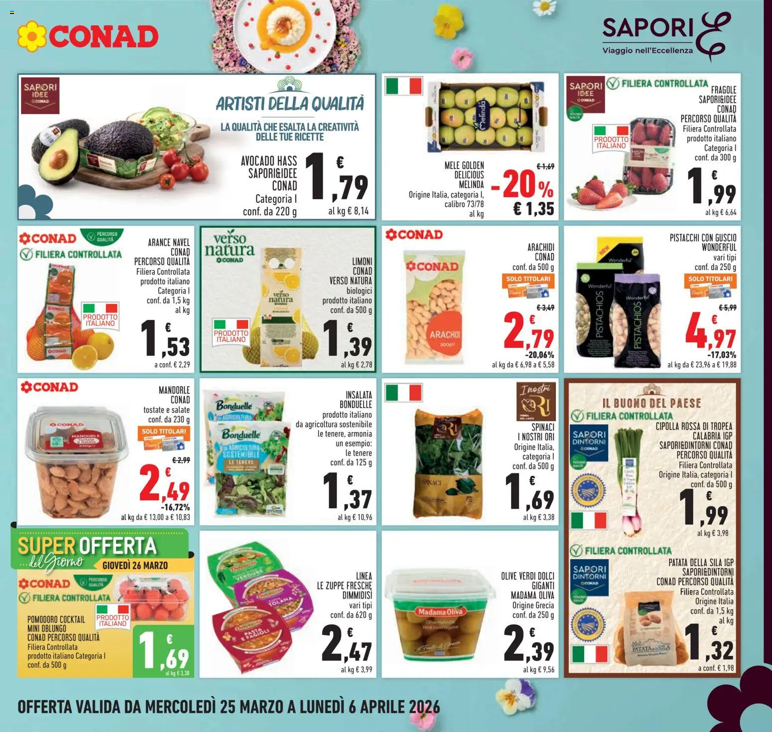 Volantino Conad del 25.03.2026 | Pagina: 5 | Prodotti: Arance, Fragole, Insalata, Pistacchi