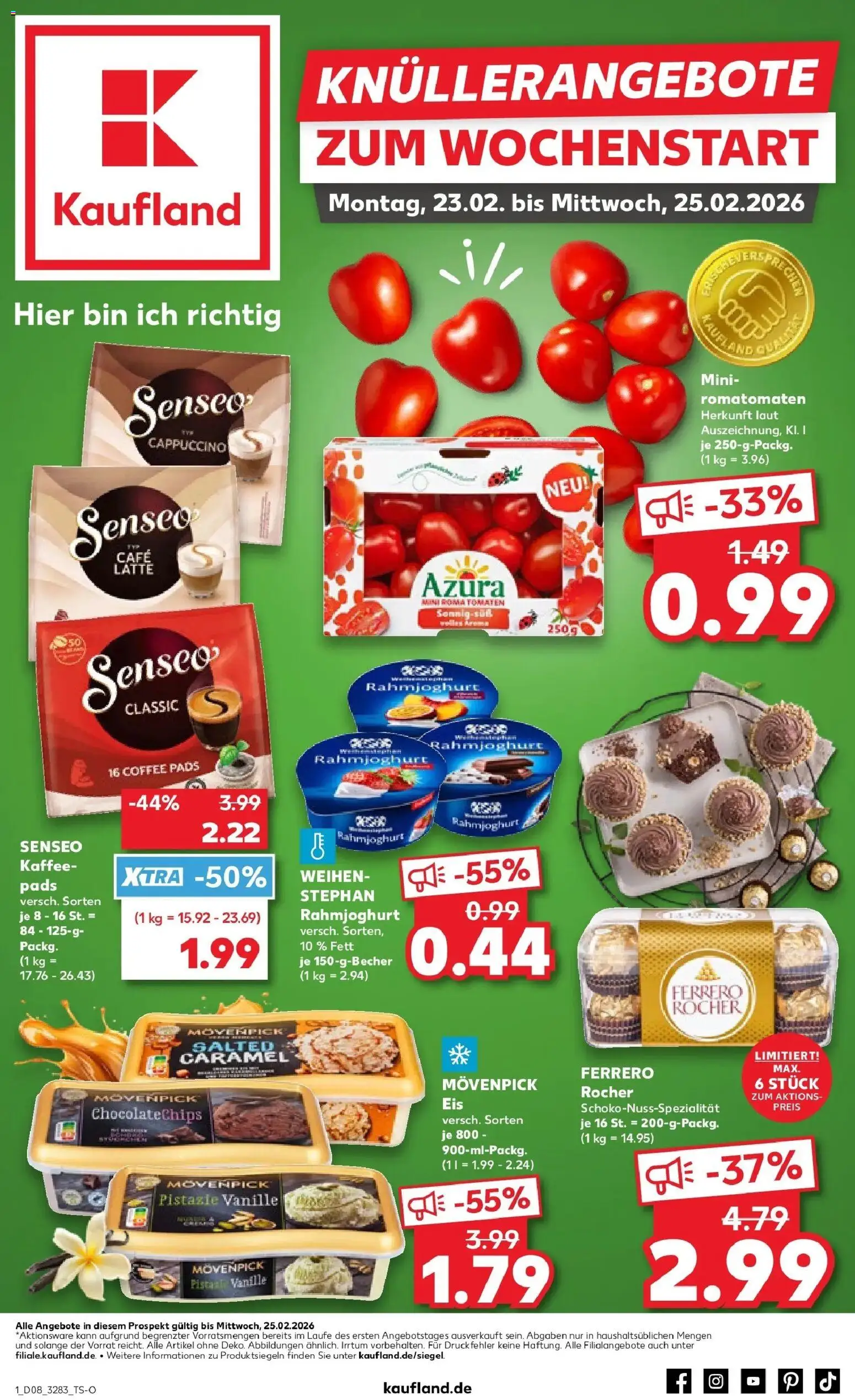 Kaufland prospekt Bitterfeld-Wolfen	 – gültig ab 22.02.2026 | Seite: 1 | Produkte: Ferrero rocher, Kaffee, Tomaten, Movenpick eis
