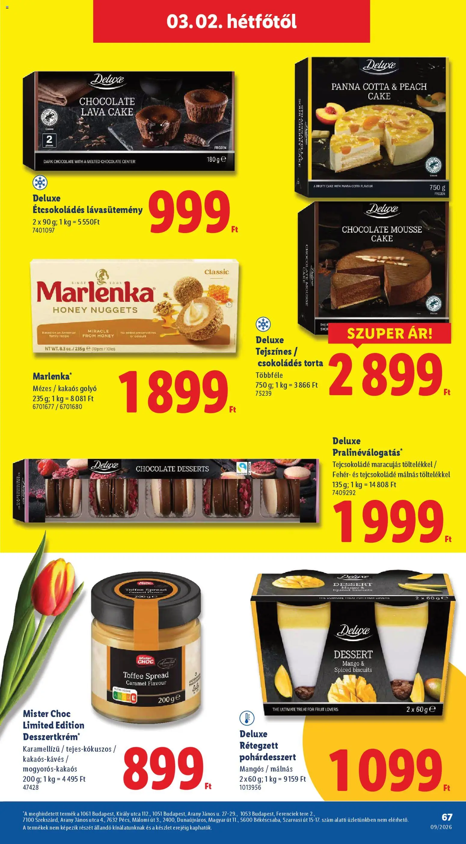 Lidl akciós ujság - amely érvényes a következő dátumtól: 26.02.2026 | Oldal: 67 | Termékek: Torta, Nuggets, Tejcsokoládé, Mangó