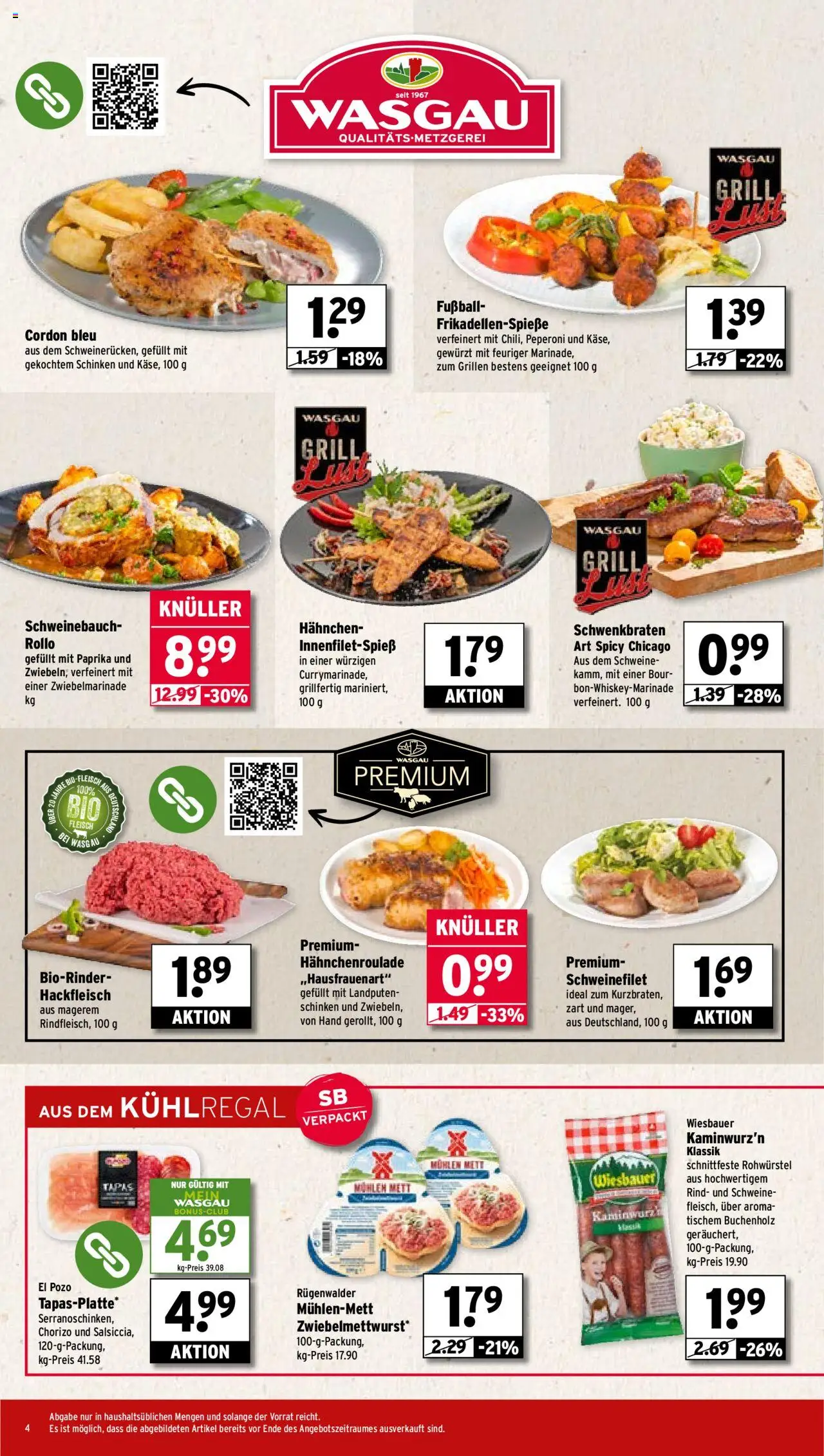 Wasgau Prospekt 	 - gültig ab dem 11.08.2025 | Seite: 4 | Produkte: Grill, Hahnchen, Schweinefilet, Hackfleisch