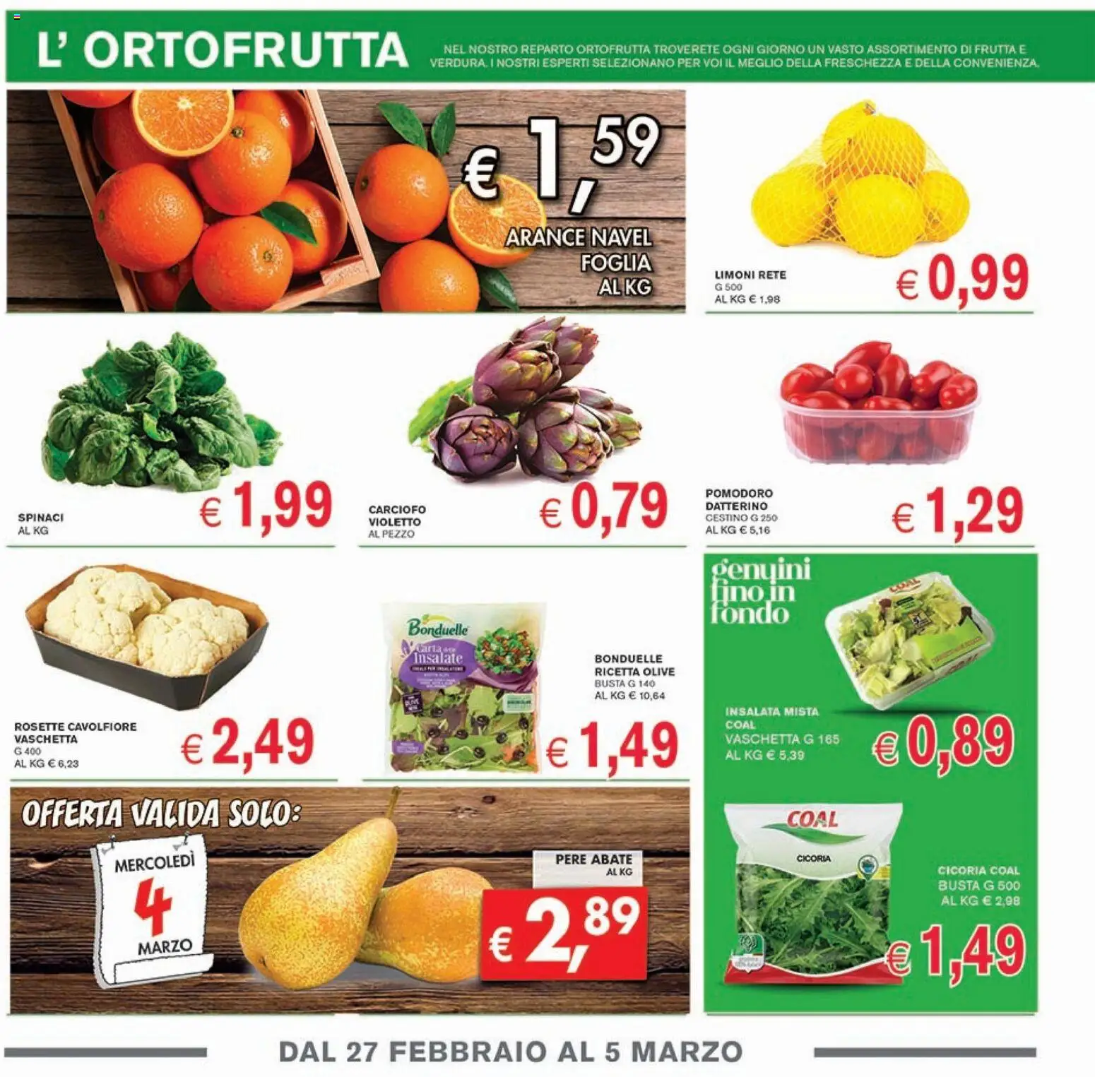 Volantino Coal del 27.02.2026 | Pagina: 2 | Prodotti: Insalata, Frutta, Olive, Spinaci
