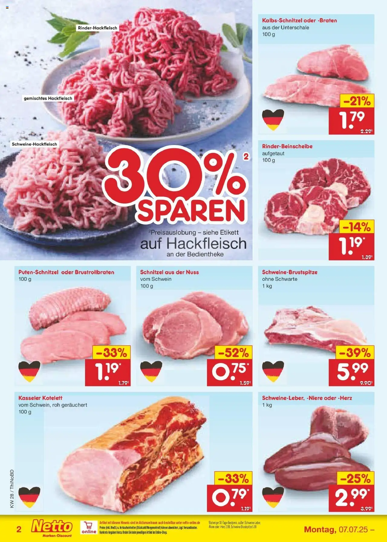 Netto Marken-Discount prospekt Herzberg	 - gültig ab dem 07.07.2025 | Seite: 2 | Produkte: Schnitzel, Putenschnitzel, Hackfleisch