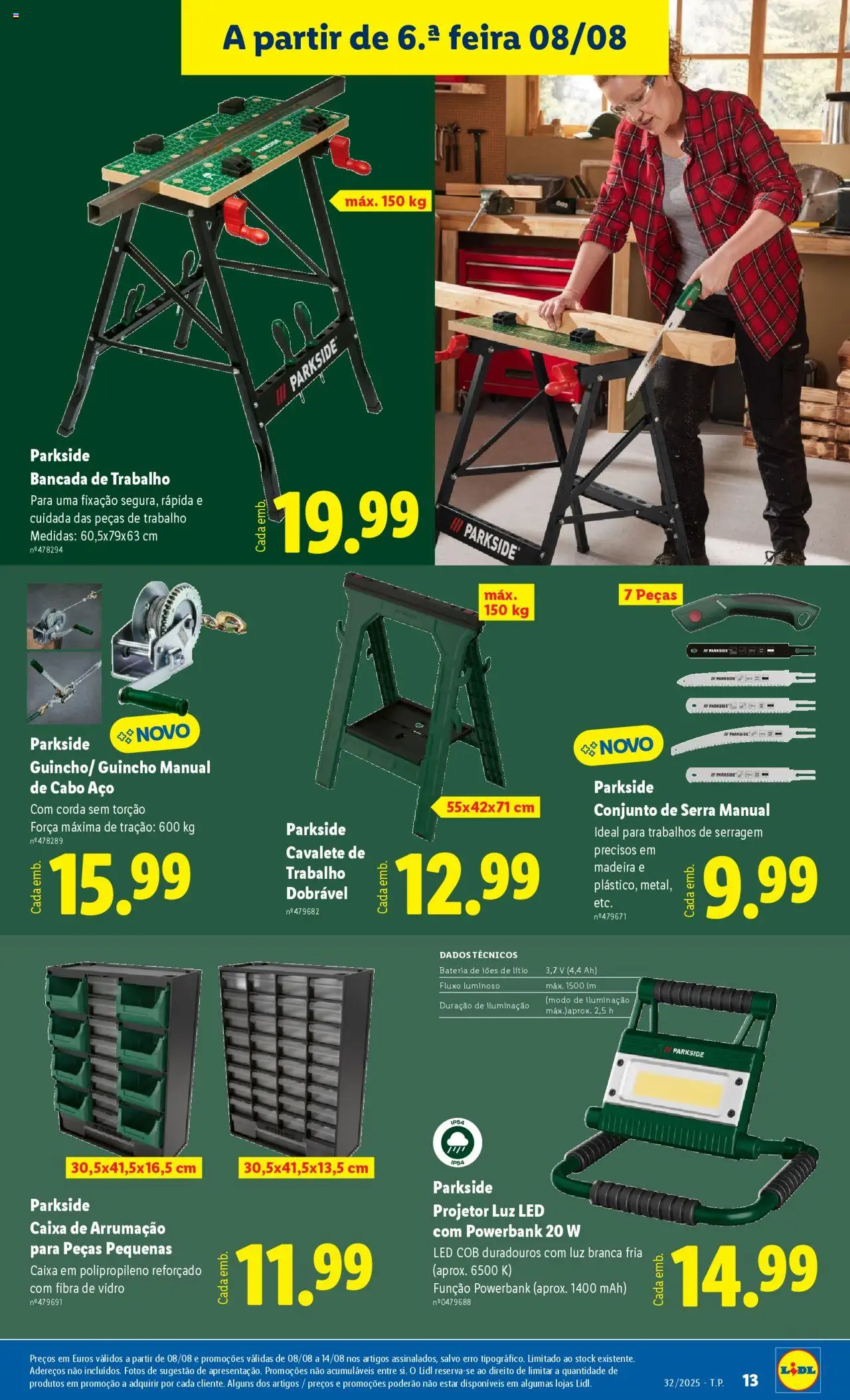 Lidl Novidades │ válido de 04.08.2025 | Página: 13 | Produtos: Bancada, Corda, Projetor, Caixa