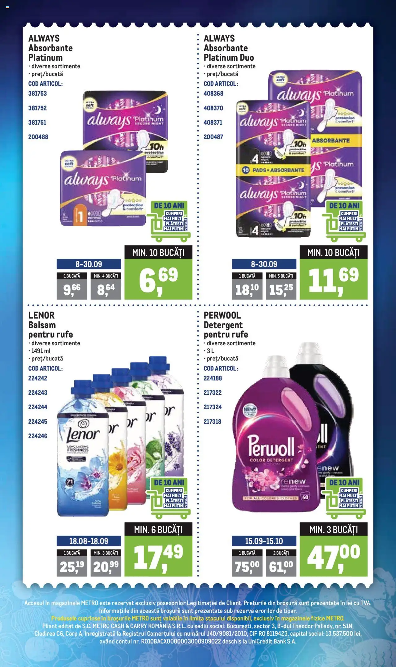 Noul catalog Metro – valabil de la 15.09.2025 | Pagină: 6 | Produse: Balsam, Detergent, Absorbante