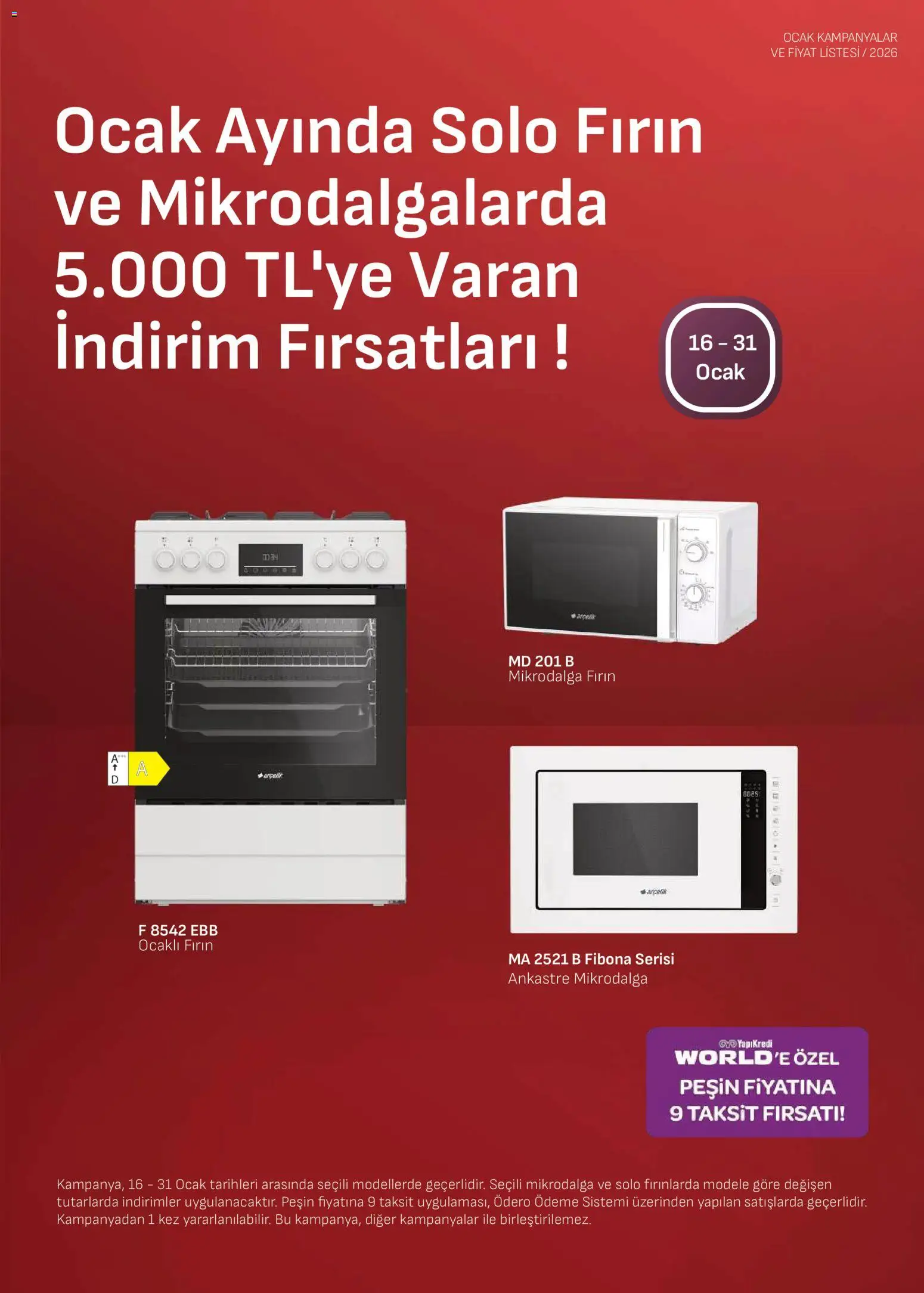 Arçelik Ankastre Kataloğu - 16.01.2026 tarihinden itibaren geçerlidir | Sayfa: 5 | Ürünler: Fırın, Ocak, Mikrodalga fırın