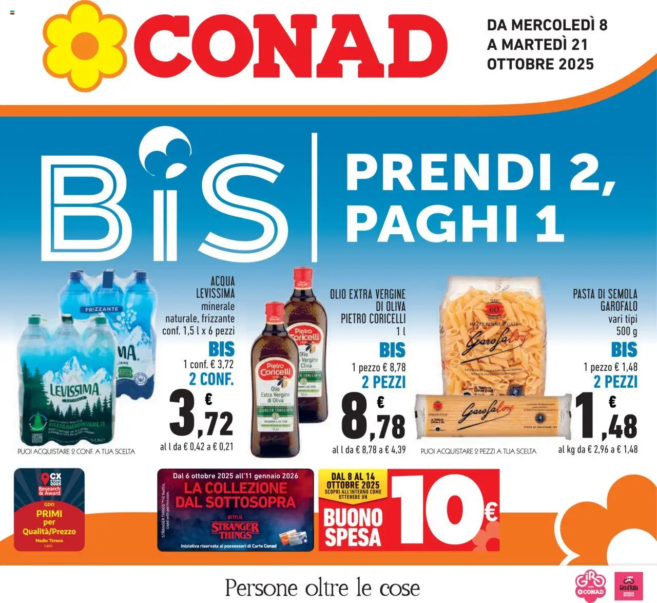 Volantino Conad del 08.10.2025 | Pagina: 1 | Prodotti: Acqua, Olive, Pasta, Olio extra vergine