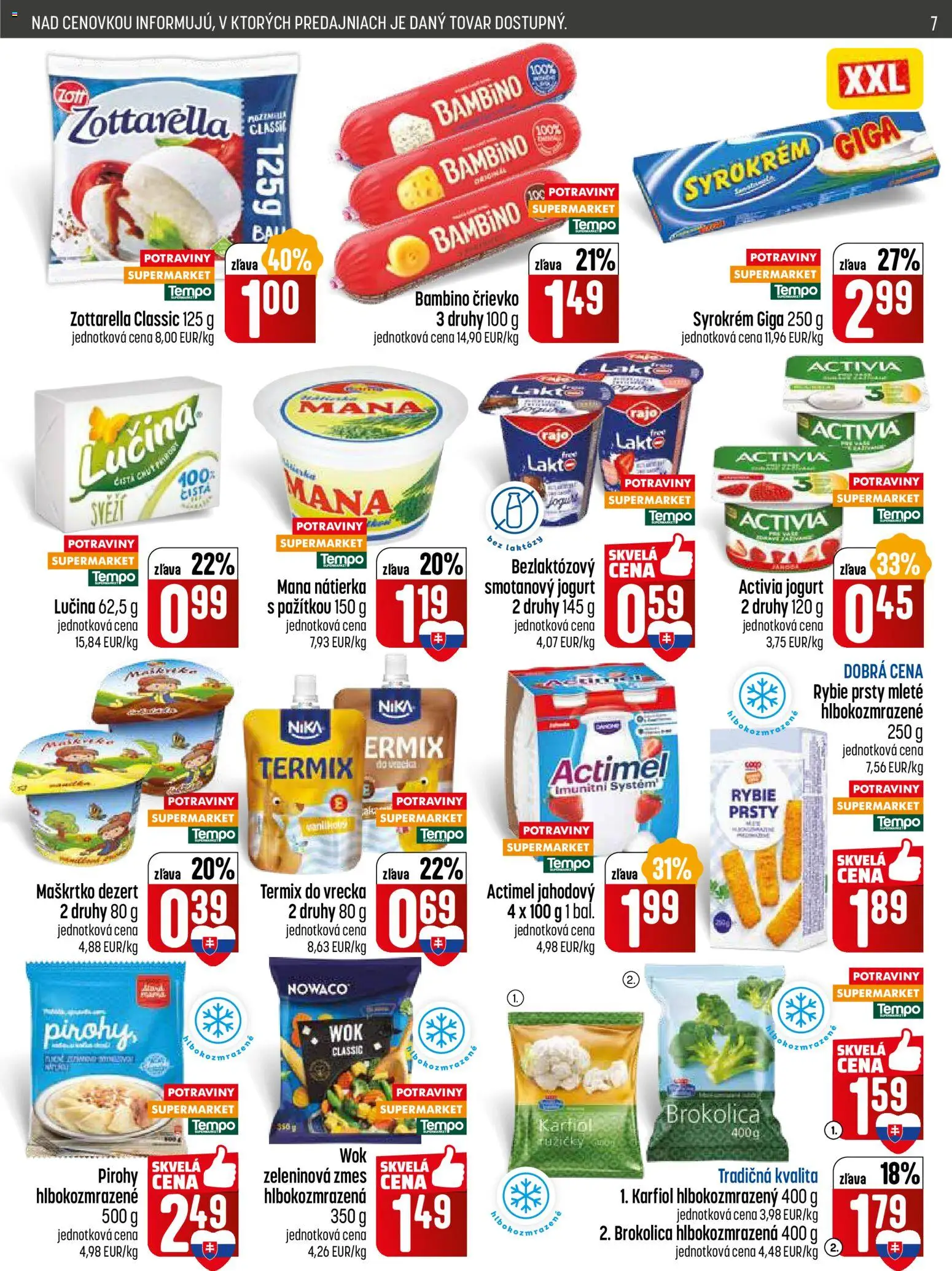 Nové COOP Jednota akcie – leták je platný od 22.01.2026 | Strana: 7 | Produkty: Pirohy, Karfiol, Brokolica, Actimel