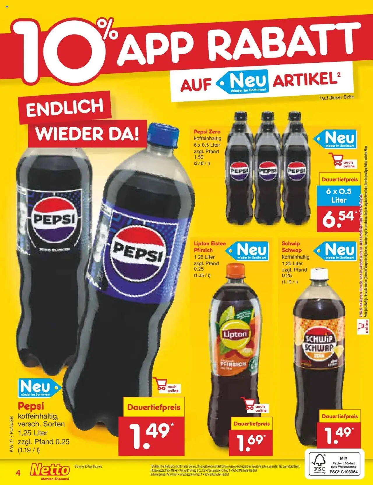 Netto Marken-Discount prospekt Amberg	 - gültig ab dem 29.06.2025 | Seite: 29 | Produkte: Schwip schwap, Pfirsich, Pepsi