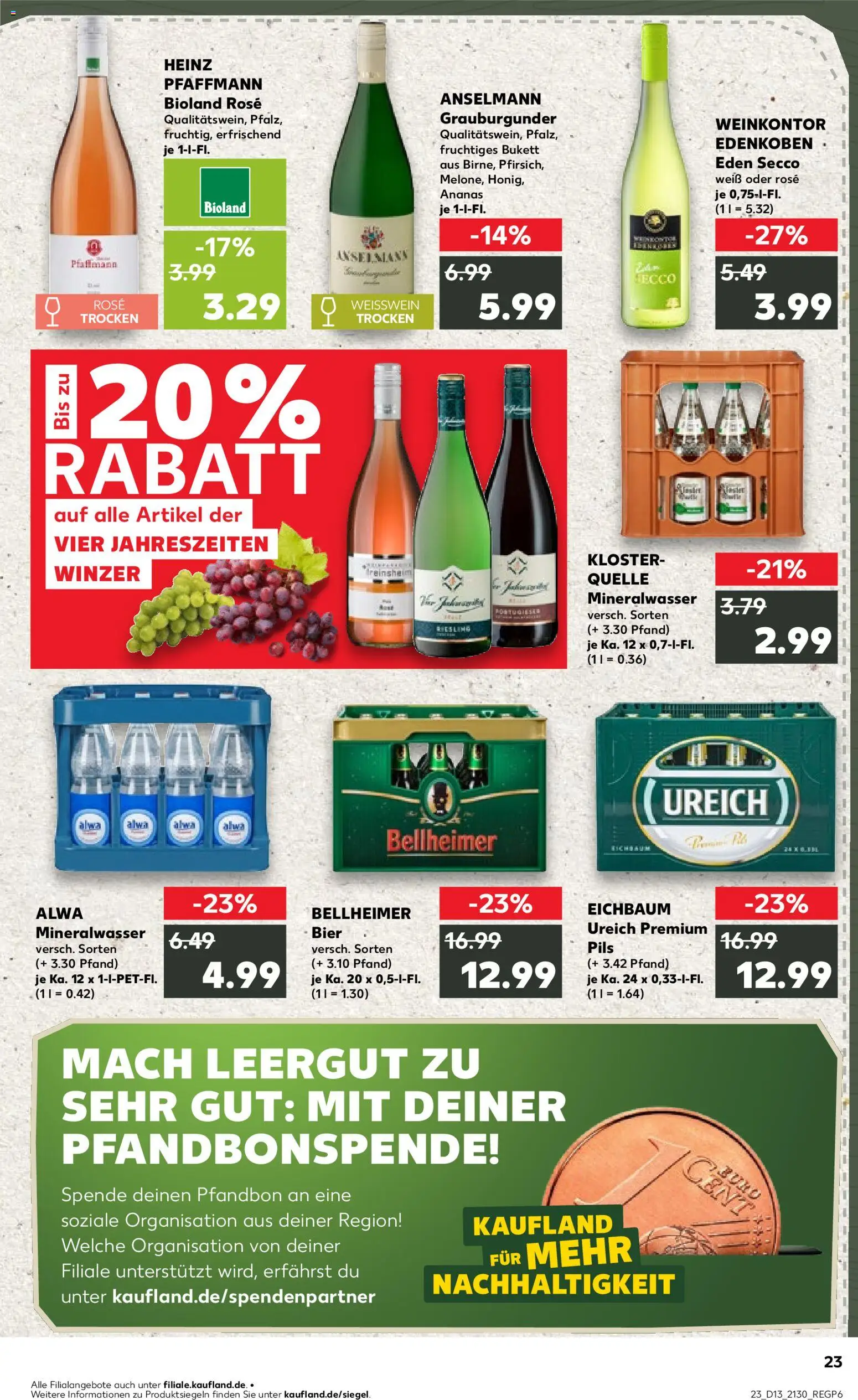 Kaufland Prospekt Speyer	 – gültig ab 26.03.2026 | Seite: 23 | Produkte: Weißwein, Pils, Ananas, Mineralwasser