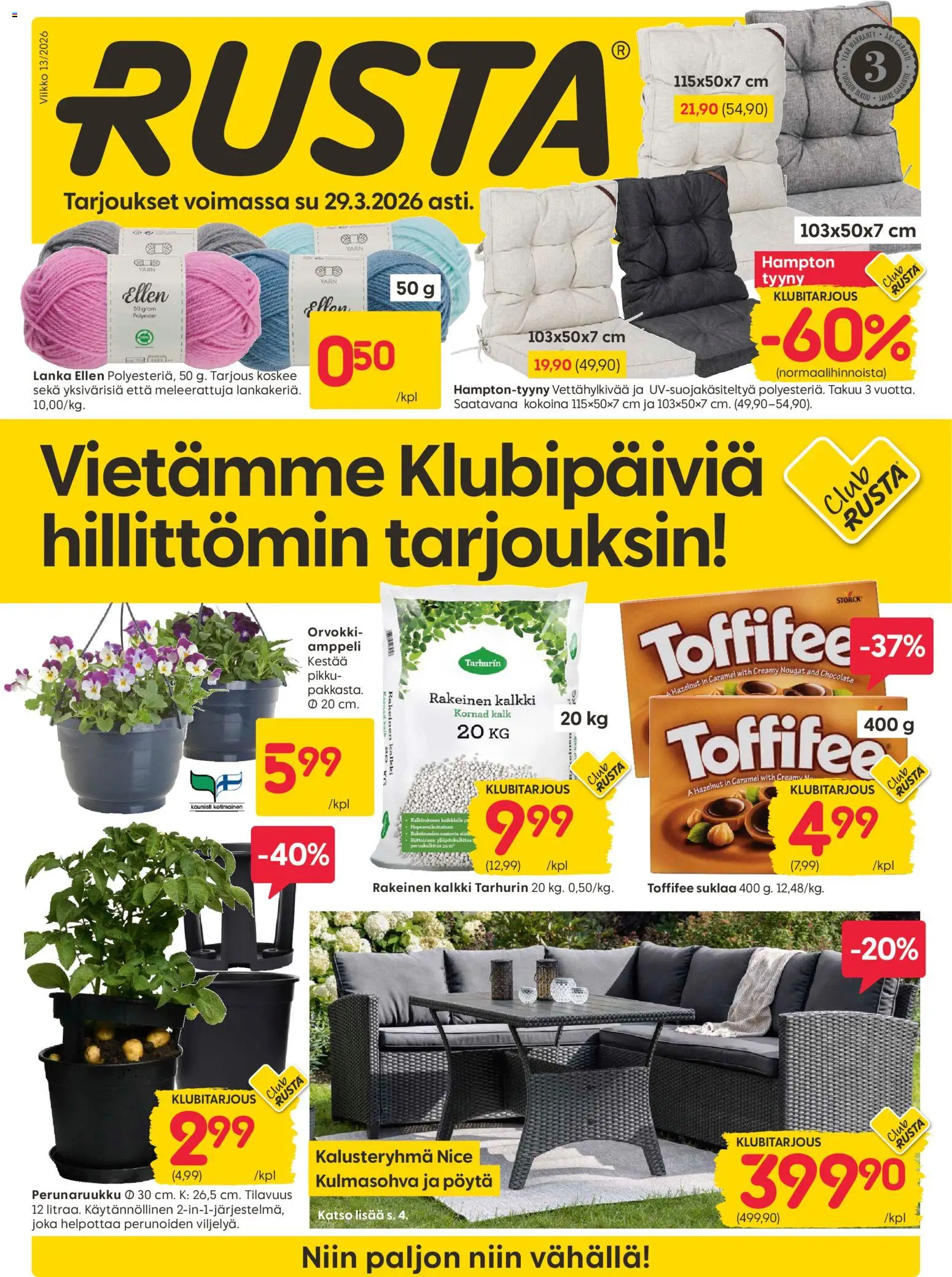 Rusta tarjoukset – voimassa 23.03.2026 alkaen | Sivu: 1 | Tuotteet: Tyyny, Pöytä, Suklaa, Kulmasohva