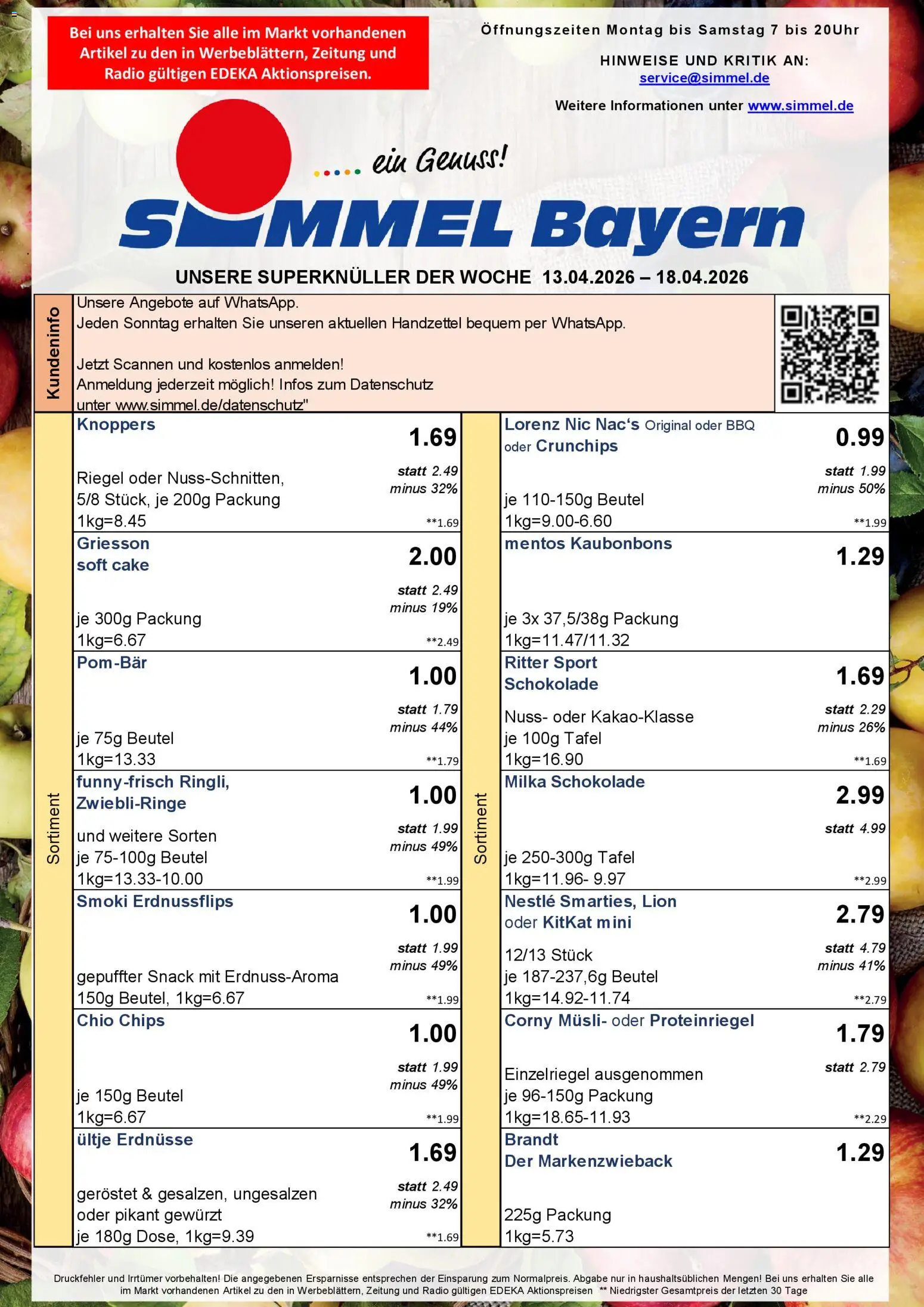 Simmel Bayern – gültig ab 13.04.2026 | Seite: 1 | Produkte: Musli, Milka schokolade, Milka, Radio