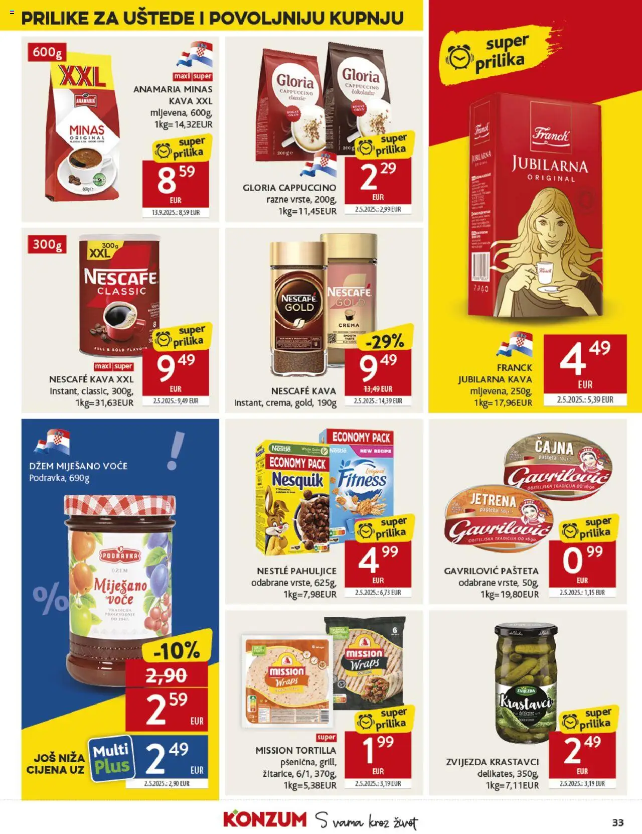Konzum katalog | vrijedi od 01.10.2025 | Stranica: 33 | Proizvodi: Nescafe, Podravka, Krastavci, Cappuccino